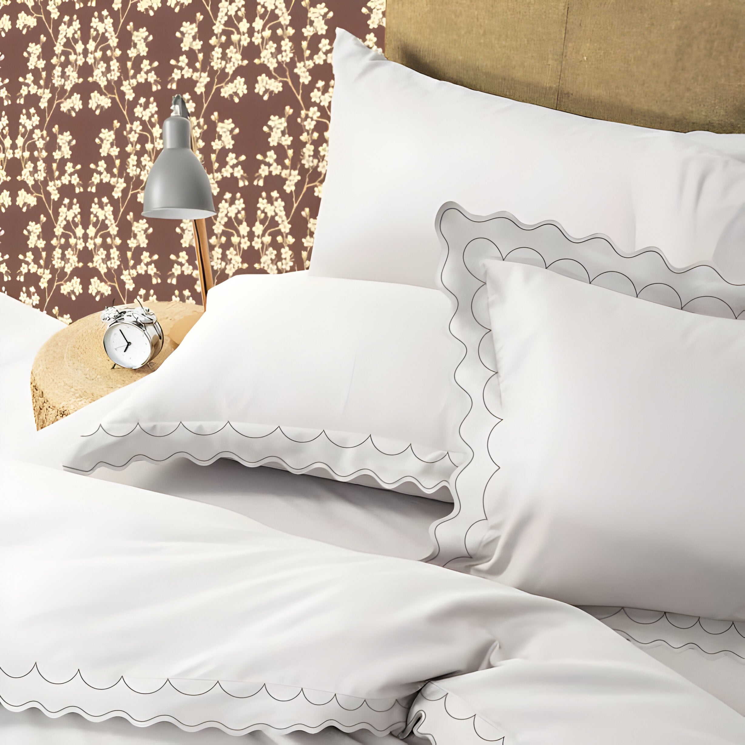 400TC Cotton Sateen Double Scallop Embroidery Duvet Cover Set