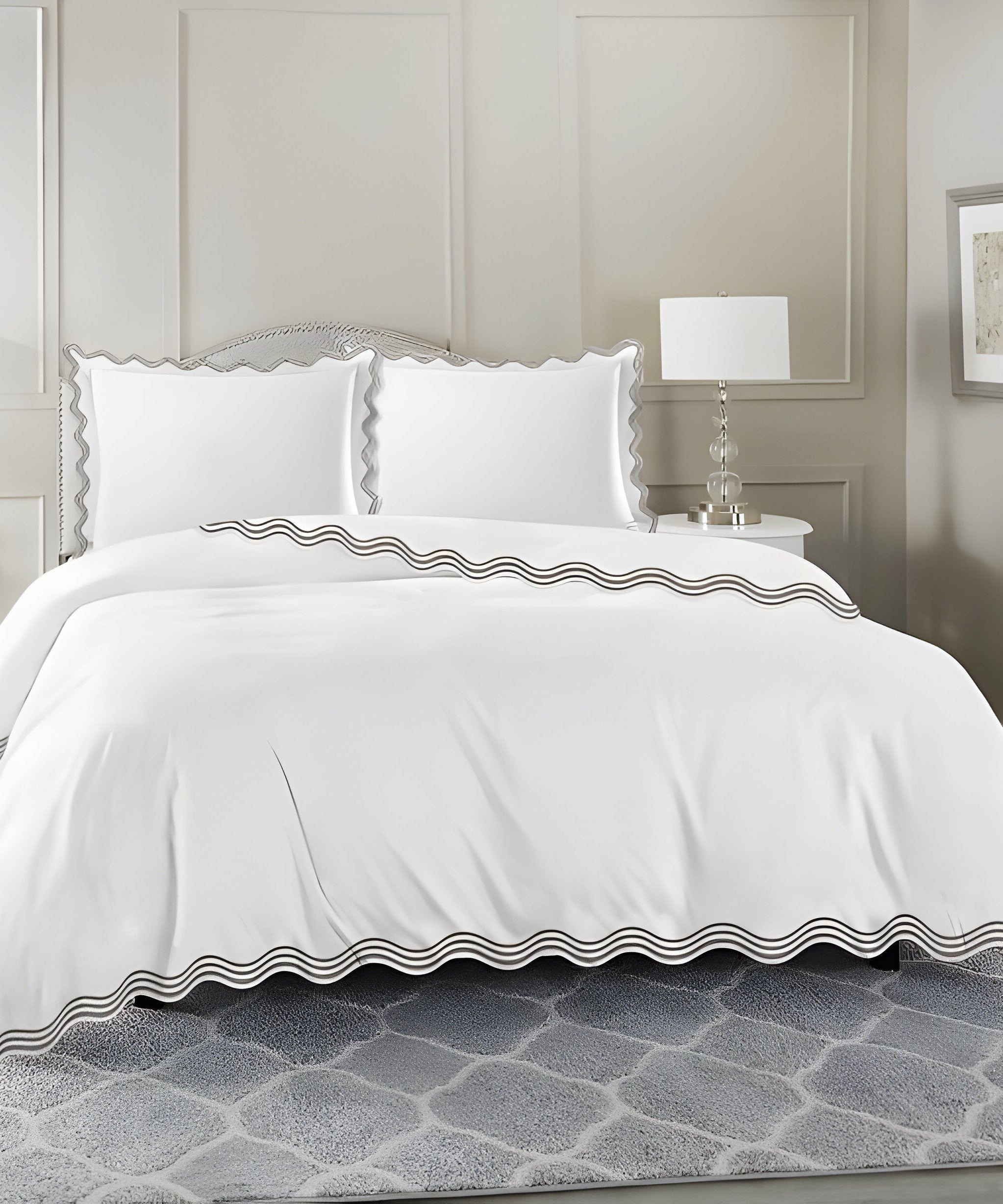 400TC Cotton Sateen Triple Scallop Embroidery Duvet Cover Set