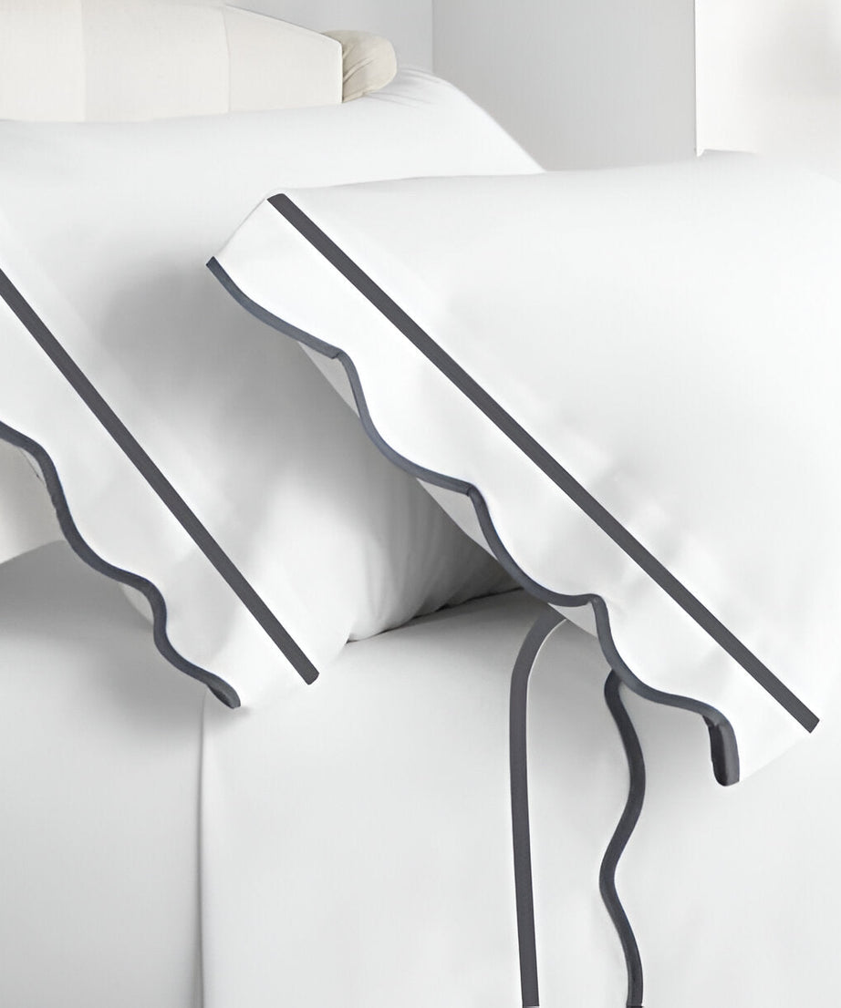 400TC Cotton Scallop Embroidery & Border Sateen Solid Pillowcases (Set Of 2)