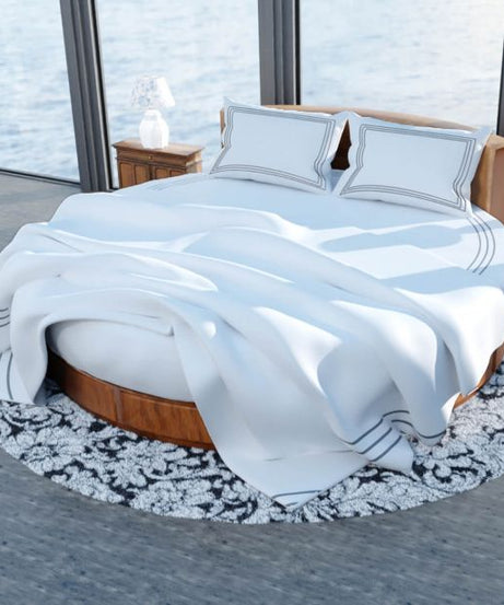 400TC Cotton Triple Embroidery Sateen Solid Round Duvet Cover Set