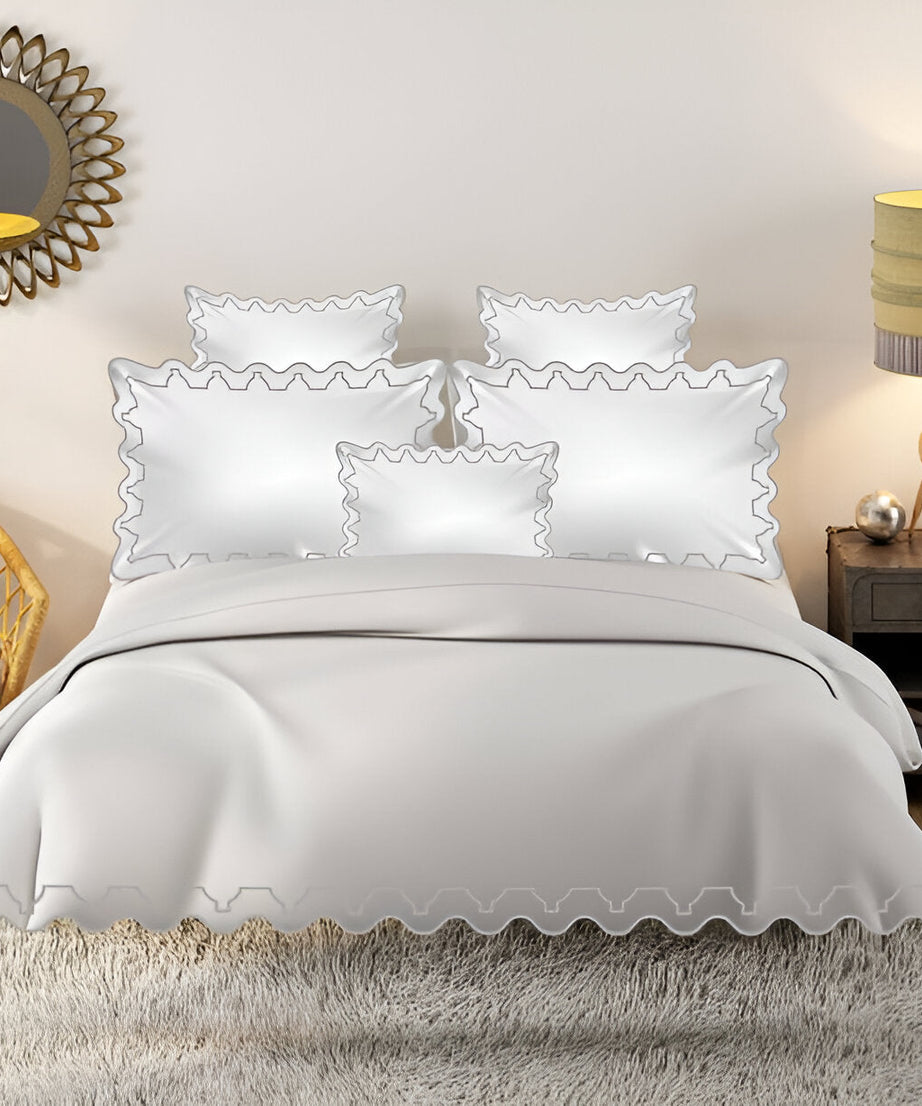Imaginary Scallop 400TC Cotton Embroidery Sateen Solid Duvet Cover Set