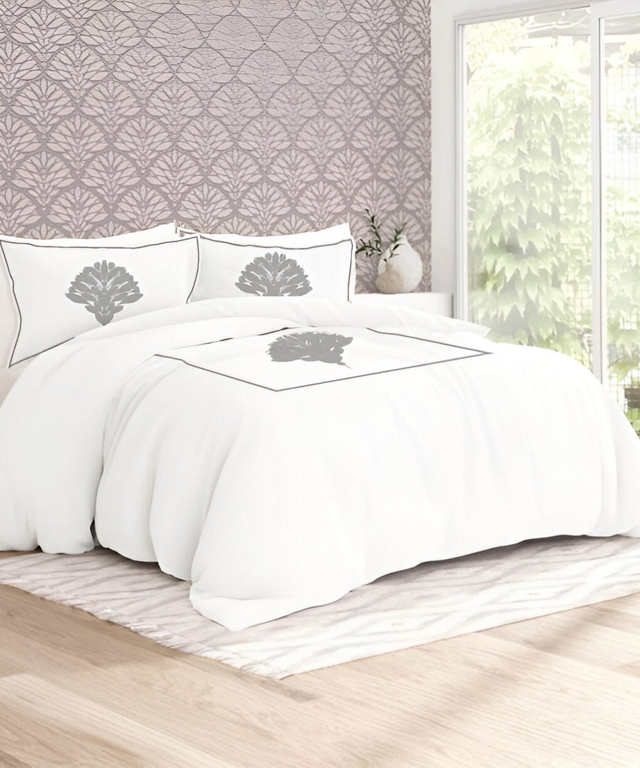 Leafy Embroidered Cotton Sateen Duvet Cover Set