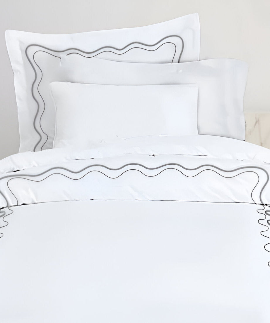 Double Wavy Embroidered Cotton Duvet Cover Set