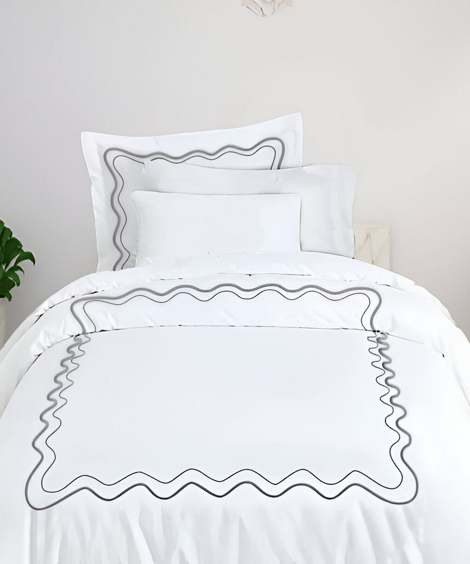 Double Wavy Embroidered Cotton Duvet Cover Set