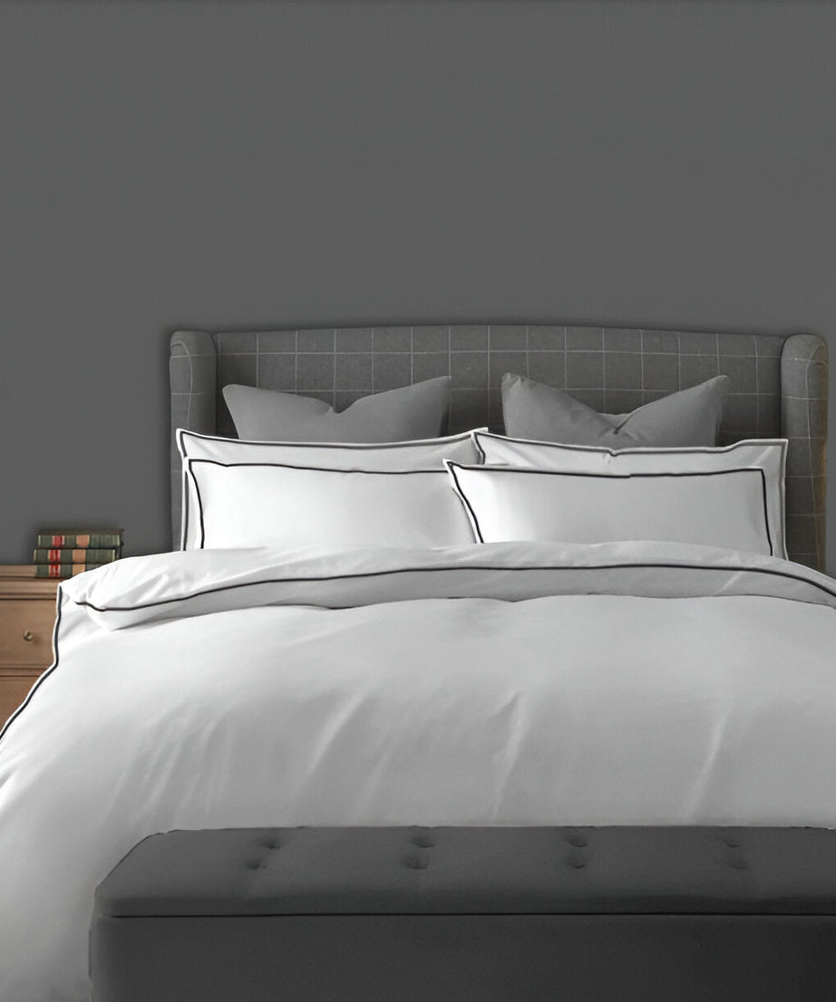 400TC Embroidery Cotton Sateen Solid Duvet Cover Set
