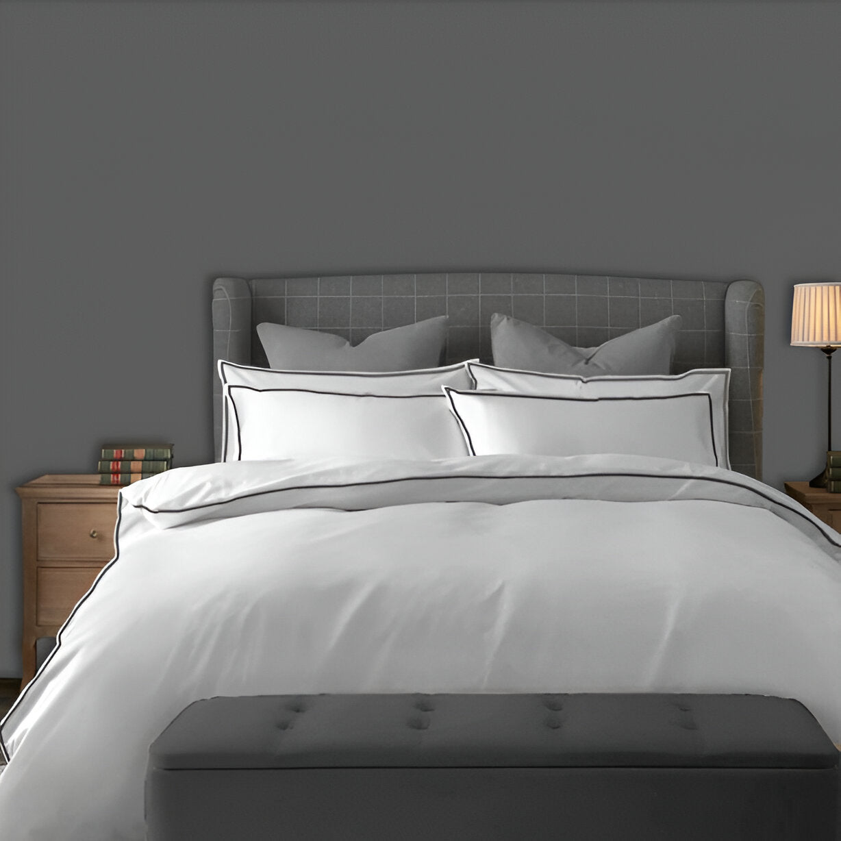 400TC Embroidery Cotton Sateen Solid Duvet Cover Set