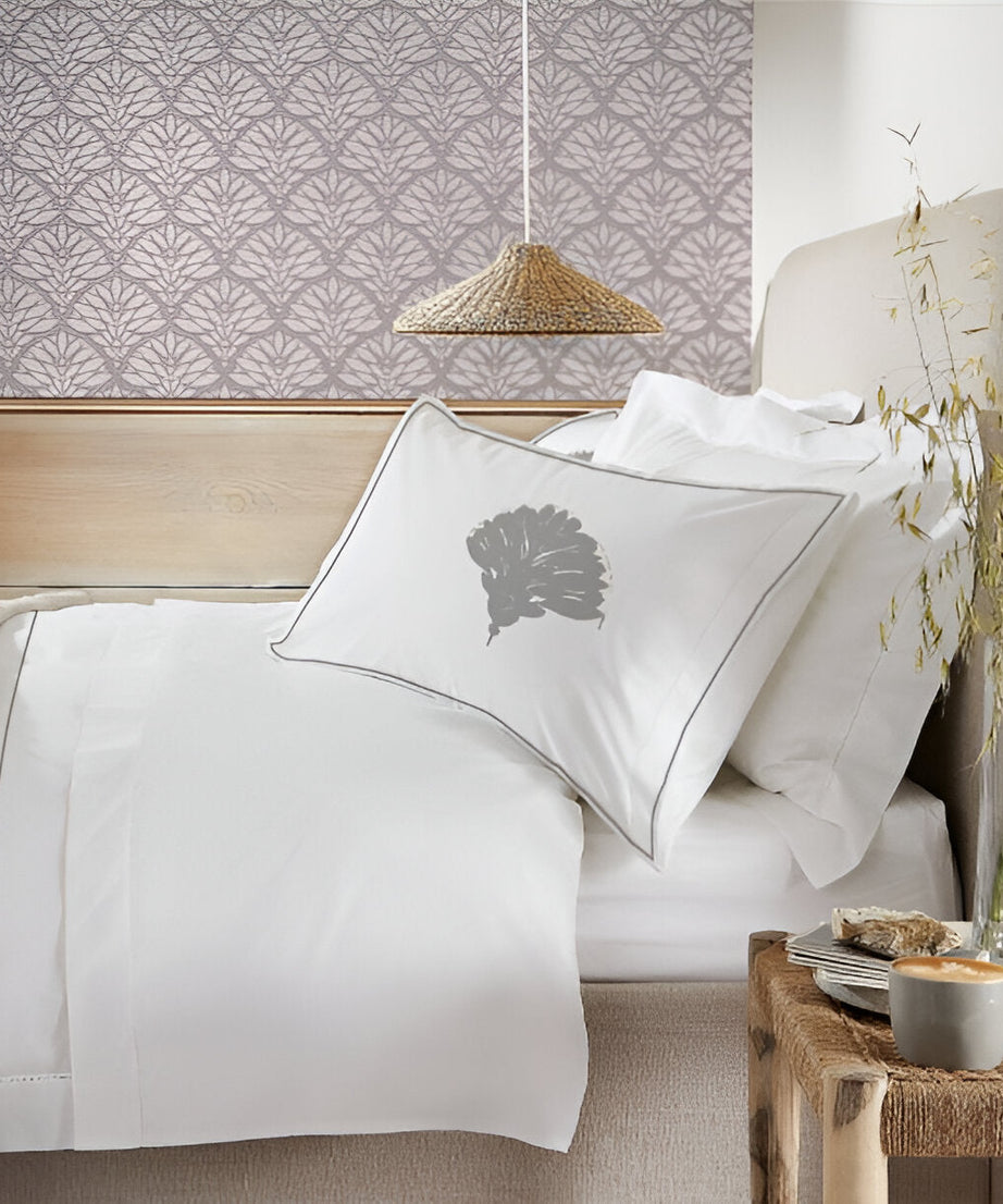 Leafy Embroidered Cotton Sateen Duvet Cover Set