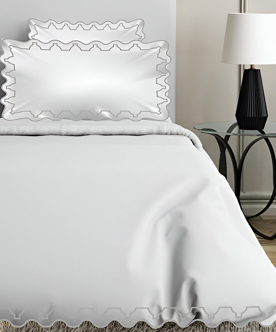 Imaginary Scallop 400TC Cotton Embroidery Sateen Solid Duvet Cover Set
