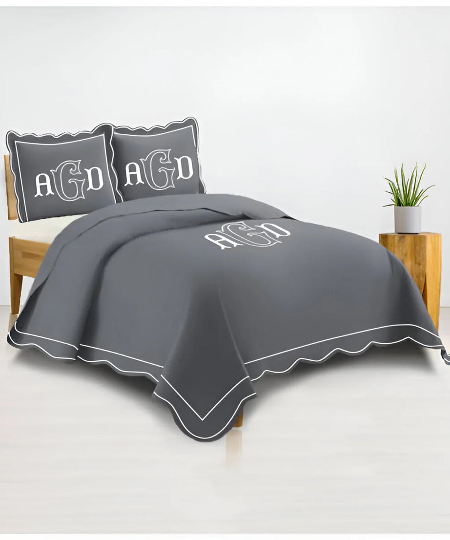 Monogram 400TC Luxurious Wavy Embroidery & Border Cotton Sateen Duvet Cover Set