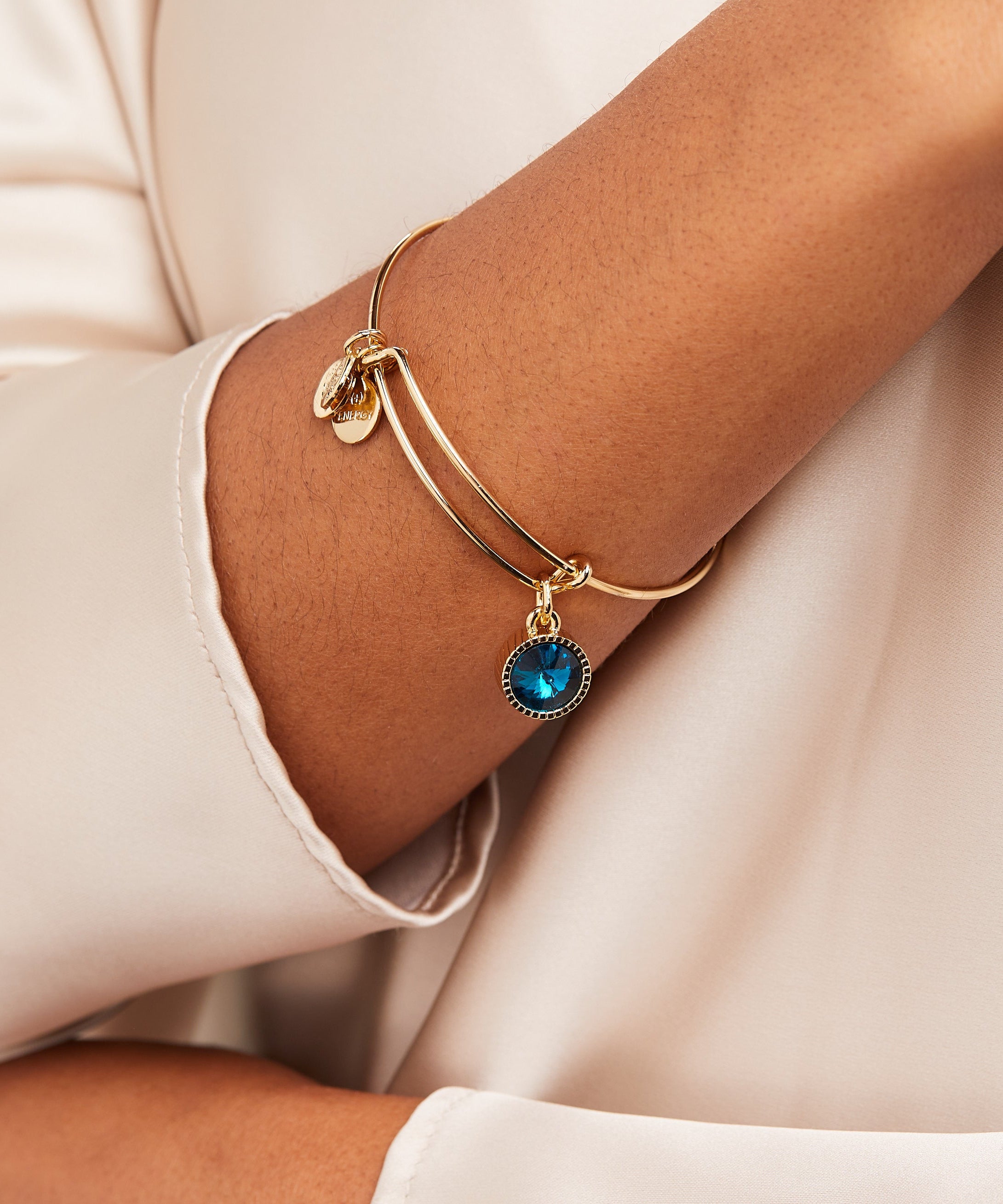 December Birthstone Charm Bangle, Blue Zircon
