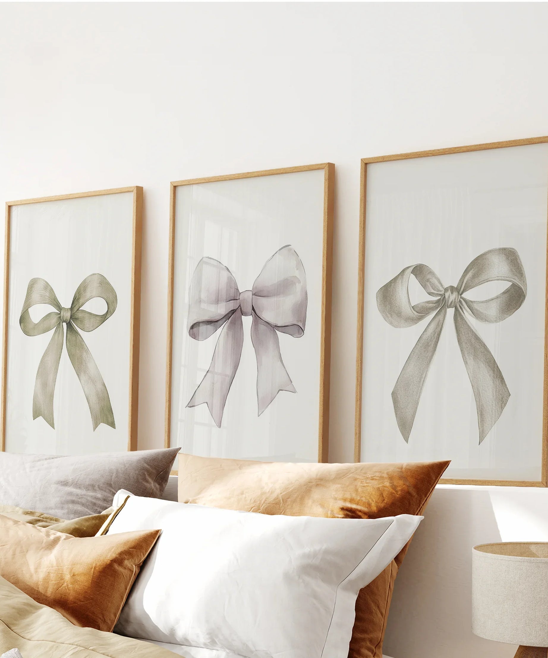 Aesthetic Bow Wall Art Set of 3. Neutral Gallery Set