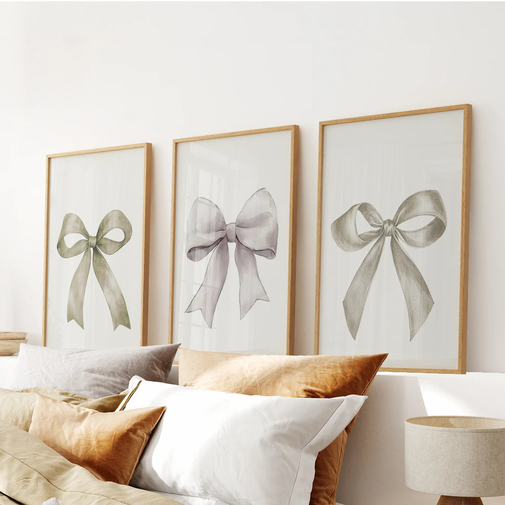Aesthetic Bow Wall Art Set of 3. Neutral Gallery Set
