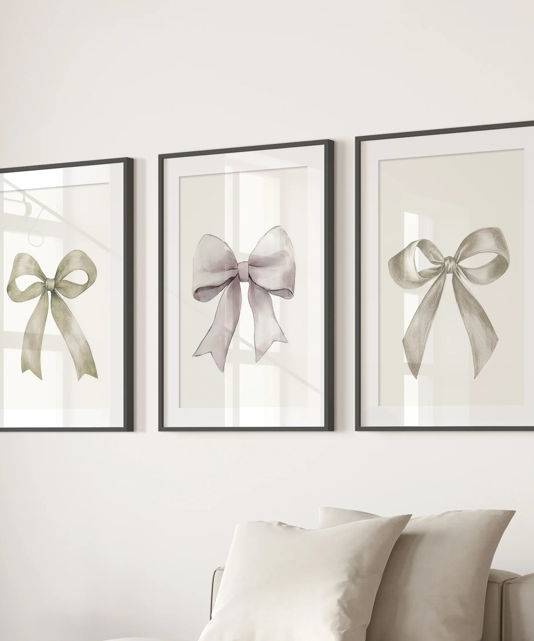 Aesthetic Bow Wall Art Set of 3. Neutral Gallery Set