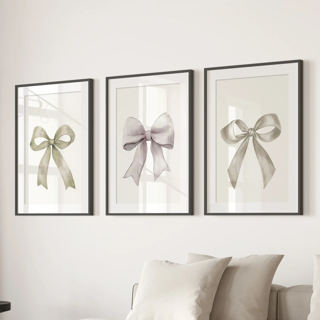 Aesthetic Bow Wall Art Set of 3. Neutral Gallery Set
