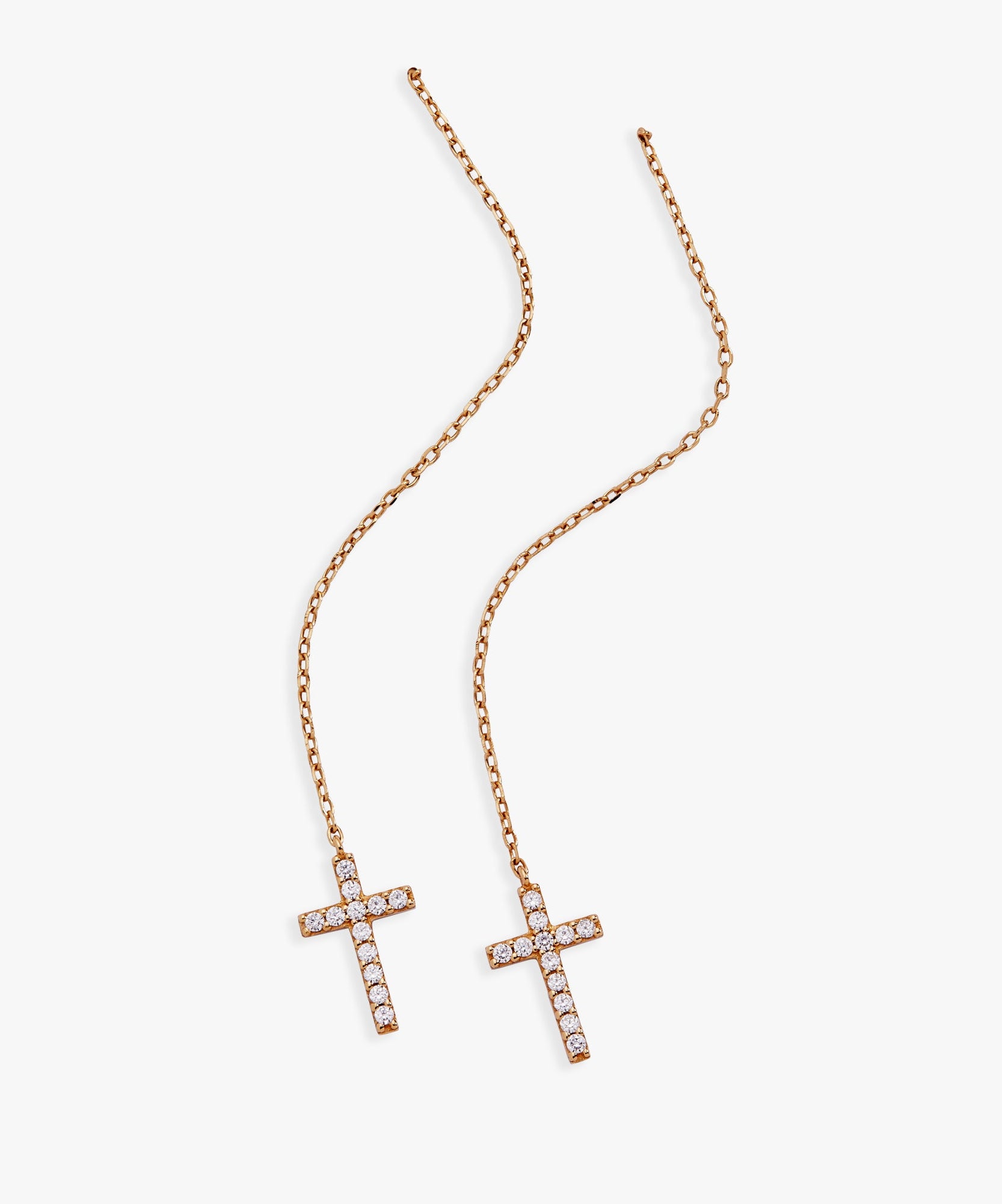 Cross Delicate Pave Crystal Threader Earrings