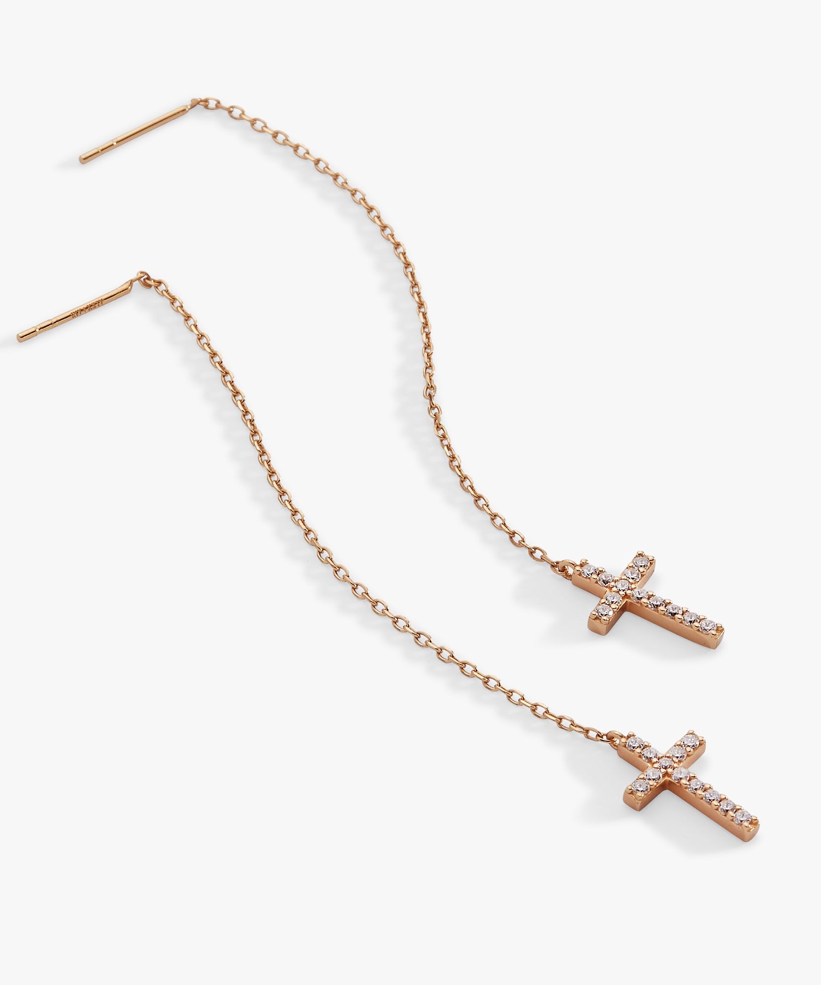 Cross Delicate Pave Crystal Threader Earrings