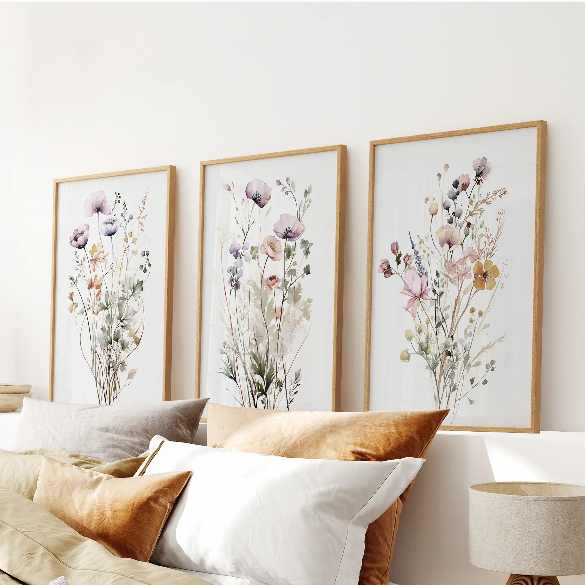 Floral Watercolor Wall Decor. Elegant Garden Set of 3 Prints