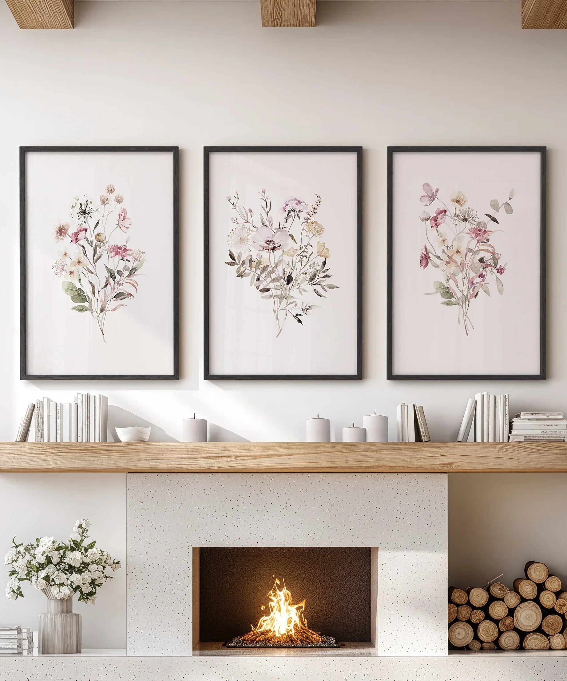 Floral Art Set of 3. Watercolor Wildflower Bouquet Prints
