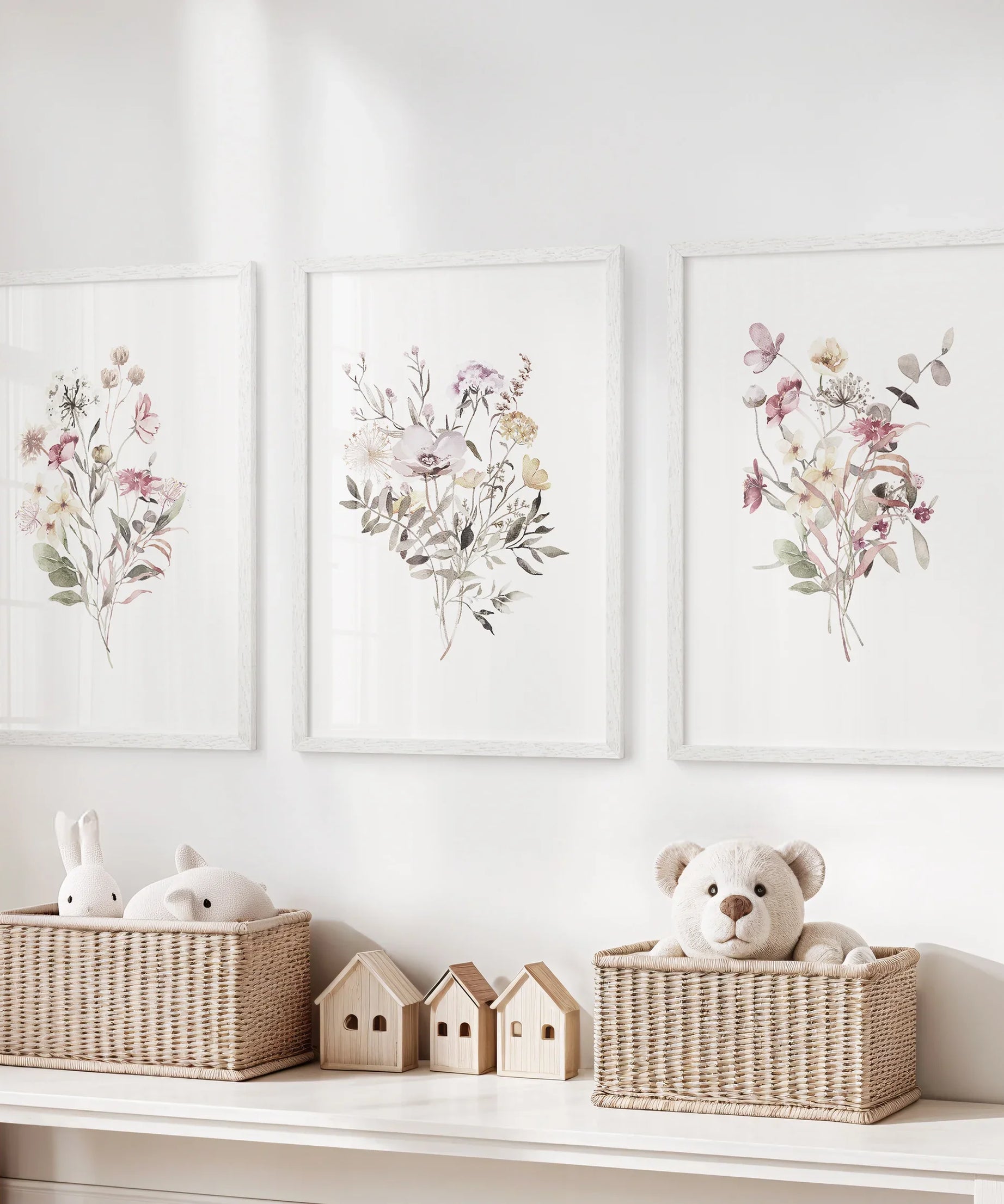 Floral Art Set of 3. Watercolor Wildflower Bouquet Prints