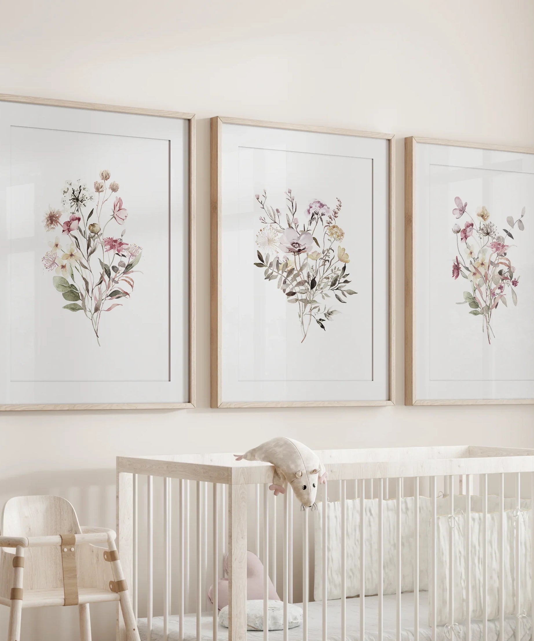 Floral Art Set of 3. Watercolor Wildflower Bouquet Prints