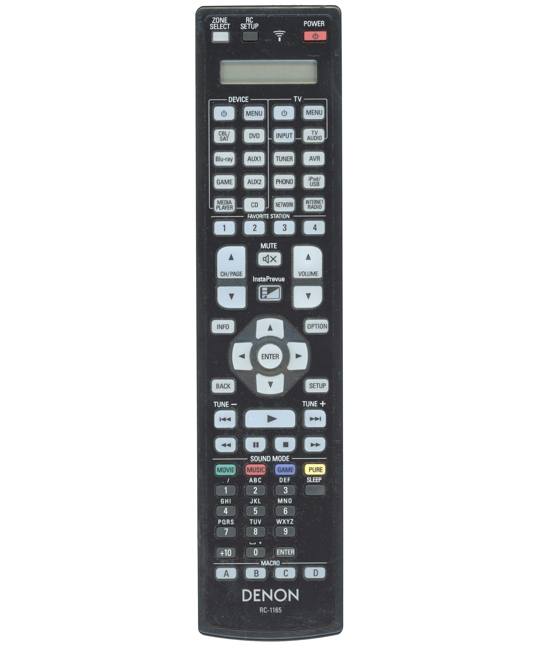 Denon RC-1165 A/V Receiver Remote Control | IR | LCD Screen | Backlit Buttons - 30701010600AD