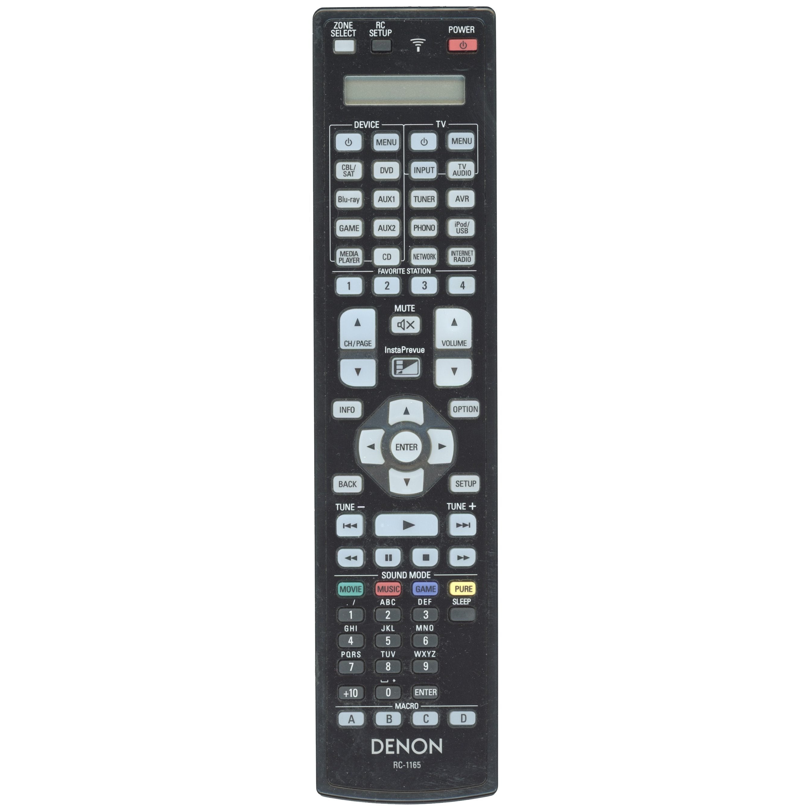 Denon RC-1165 A/V Receiver Remote Control | IR | LCD Screen | Backlit Buttons - 30701010600AD