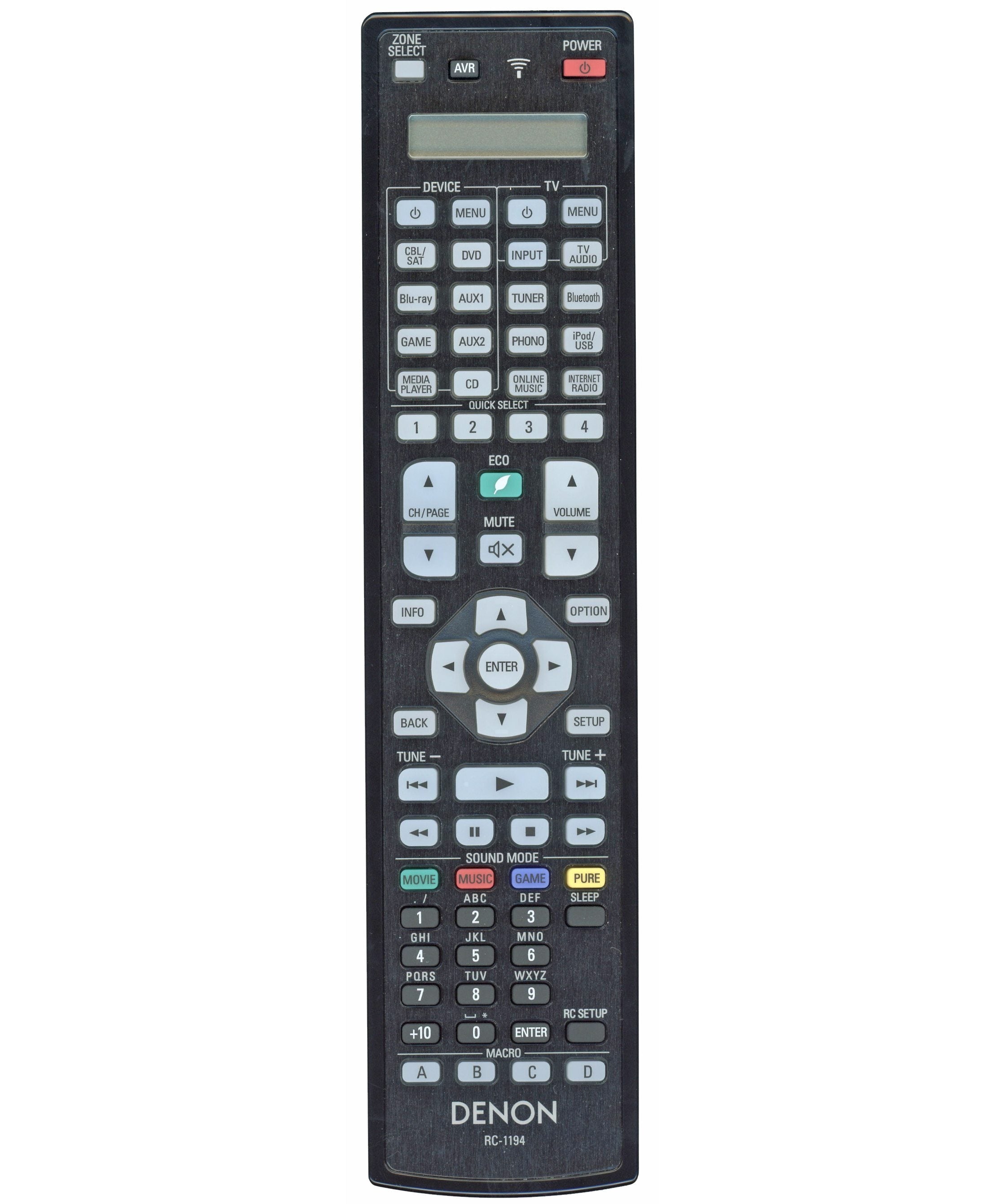 Denon RC-1194 A/V Receiver Remote Control | LCD Screen | Backlight | AVRX7200W | AVRX7200WA - 30701016300AD
