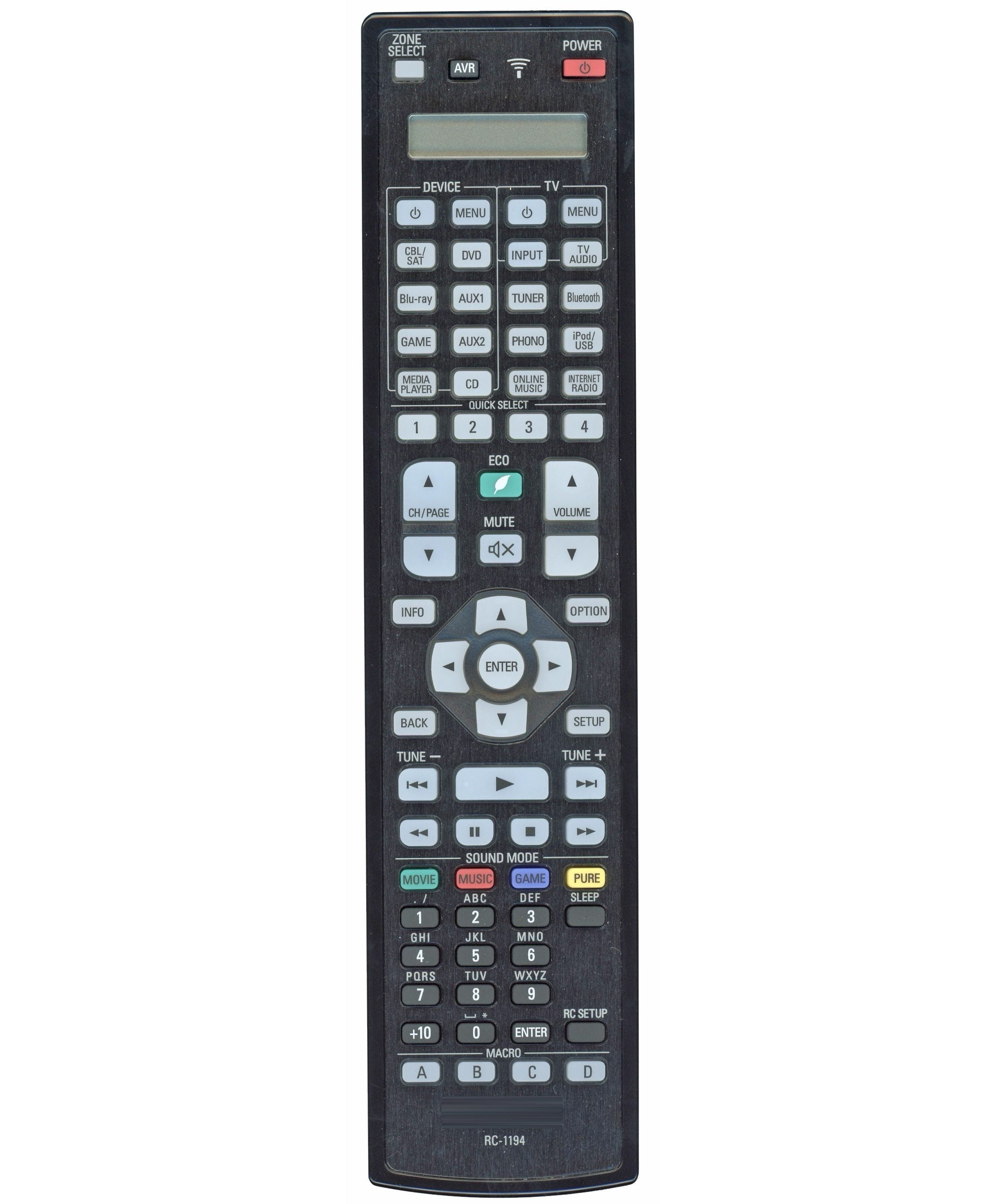 Denon RC-1194 A/V Receiver Remote Control | LCD Screen | Backlight | AVRX7200W | AVRX7200WA - 30701016300AD