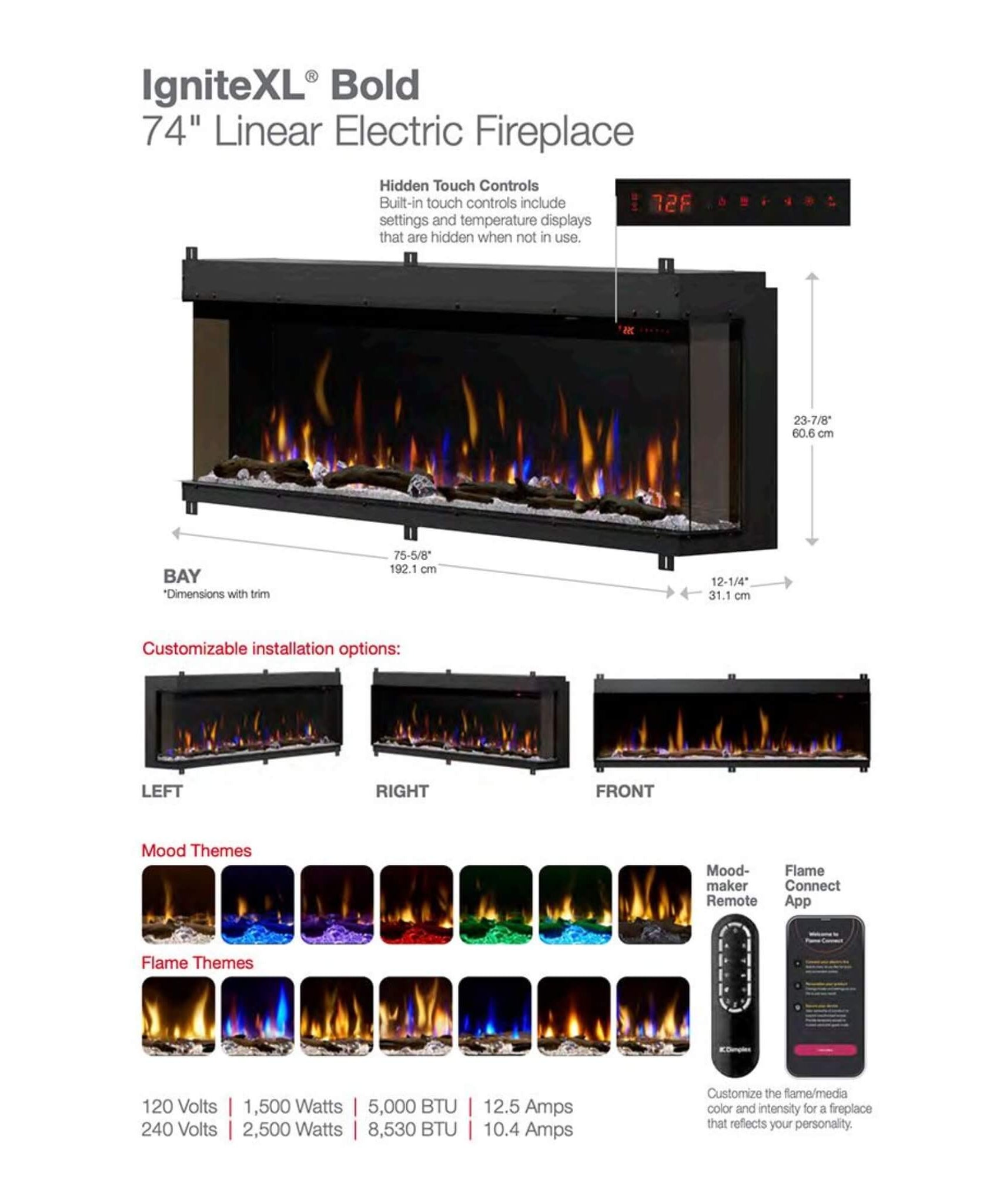 Dimplex IgniteXL Bold 74-Inch Deep Built-In Linear Electric Fireplace [XLF7417-XD] (SAK78959)