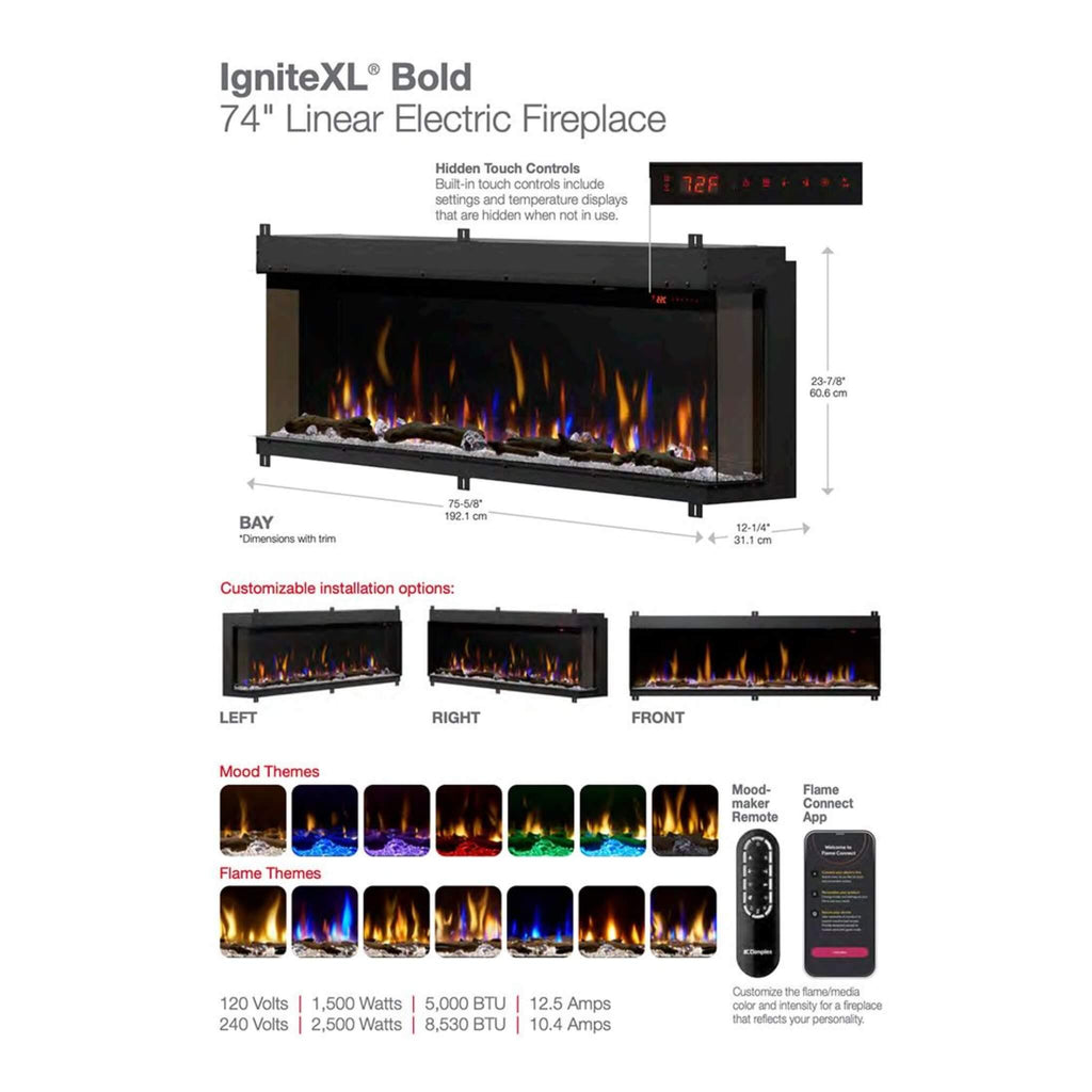 Dimplex IgniteXL Bold 74-Inch Deep Built-In Linear Electric Fireplace [XLF7417-XD] (SAK78959)