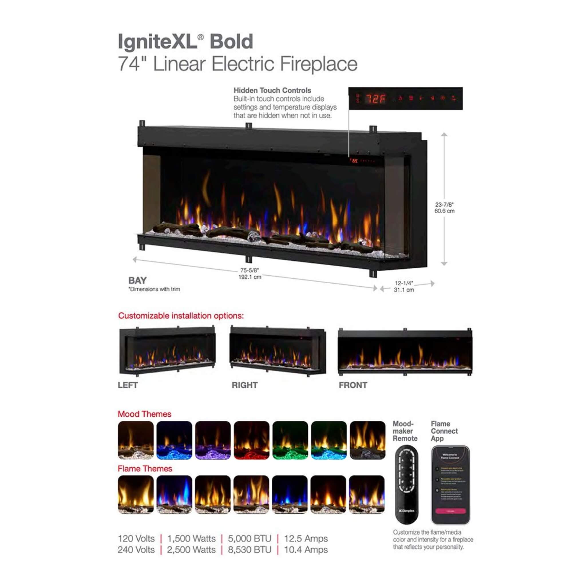 Dimplex IgniteXL Bold 74-Inch Deep Built-In Linear Electric Fireplace [XLF7417-XD] (SAK78959)
