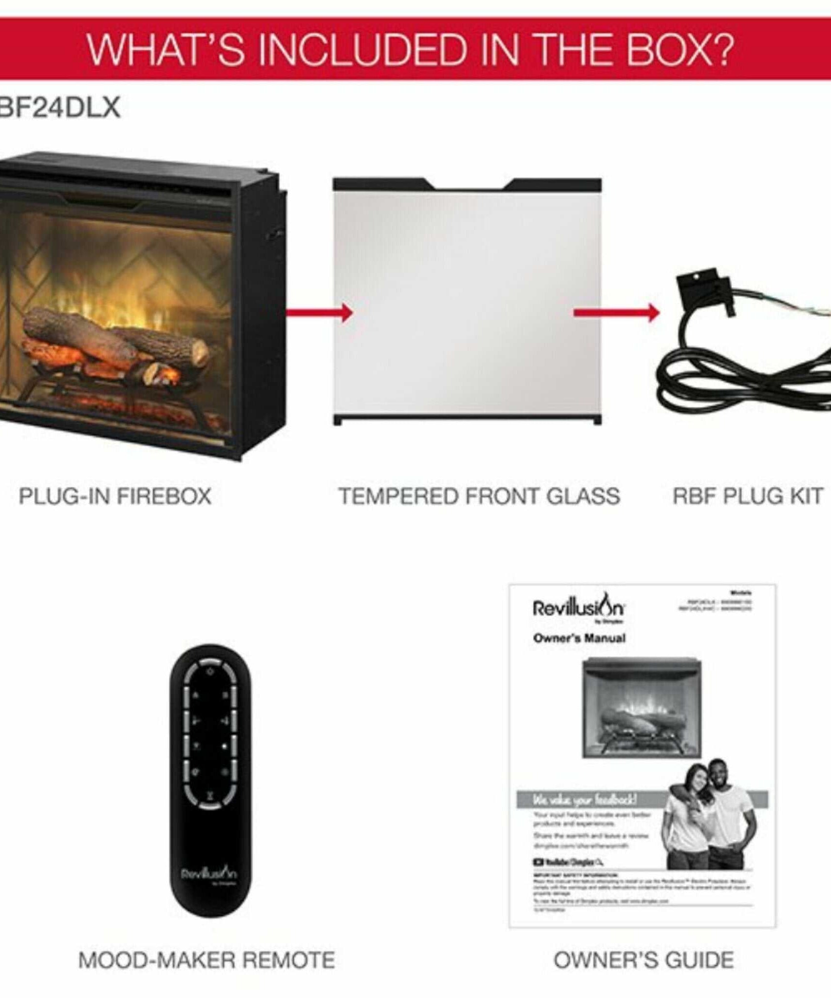 Dimplex Revillusion Herringbone Brick Built-In Electric Firebox With Front Glass [RBF30/36/42] (SAK12893)