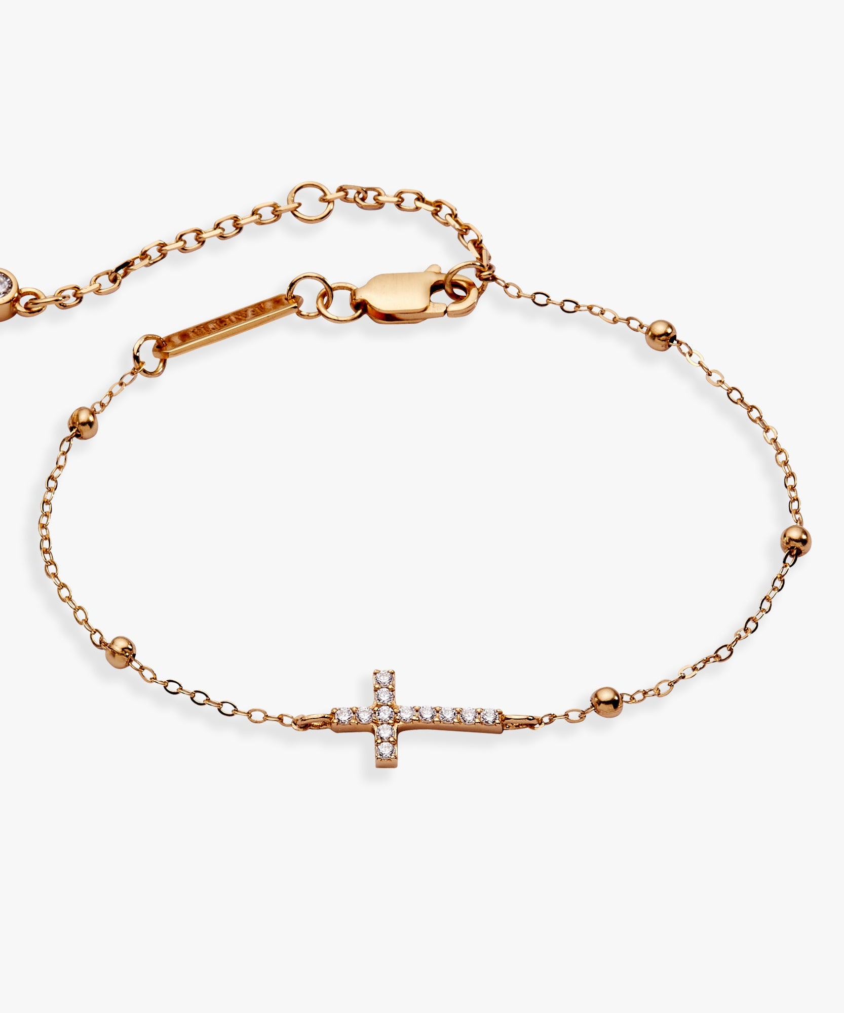 Cross Delicate Pave Crystal Beaded Strand Bracelet
