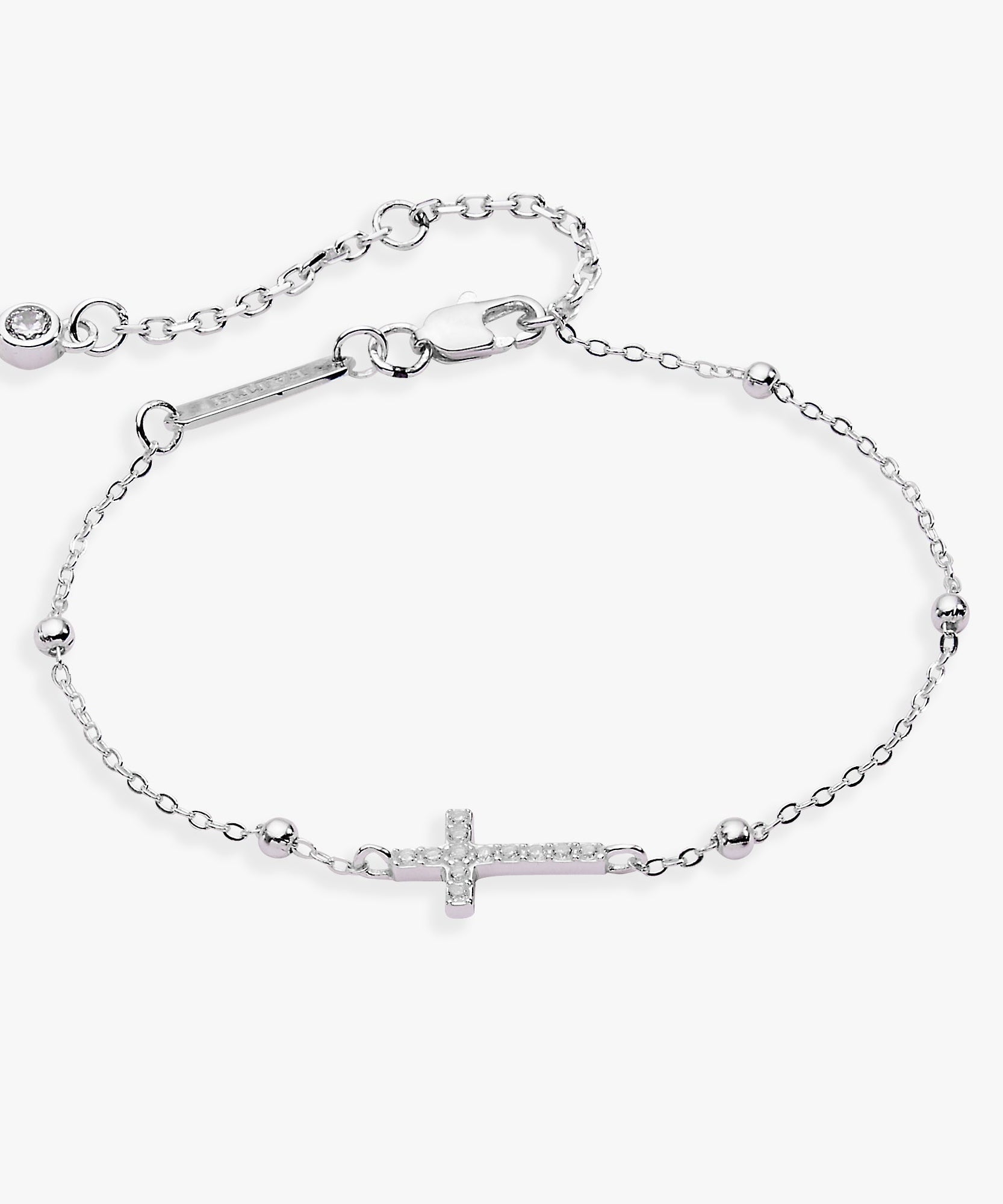 Cross Delicate Pave Crystal Beaded Strand Bracelet
