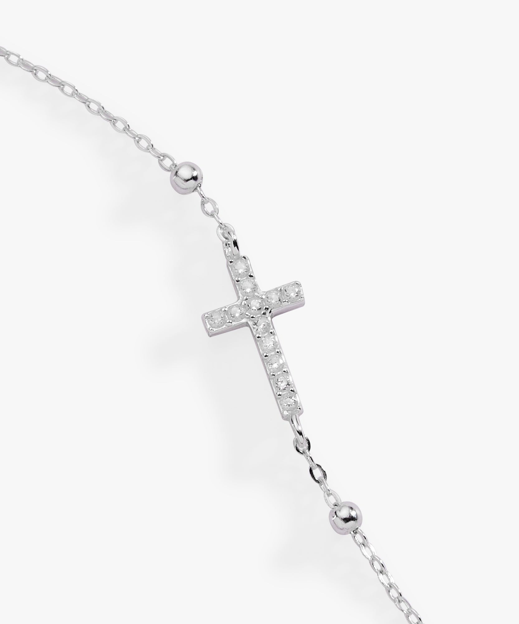 Cross Delicate Pave Crystal Beaded Strand Bracelet