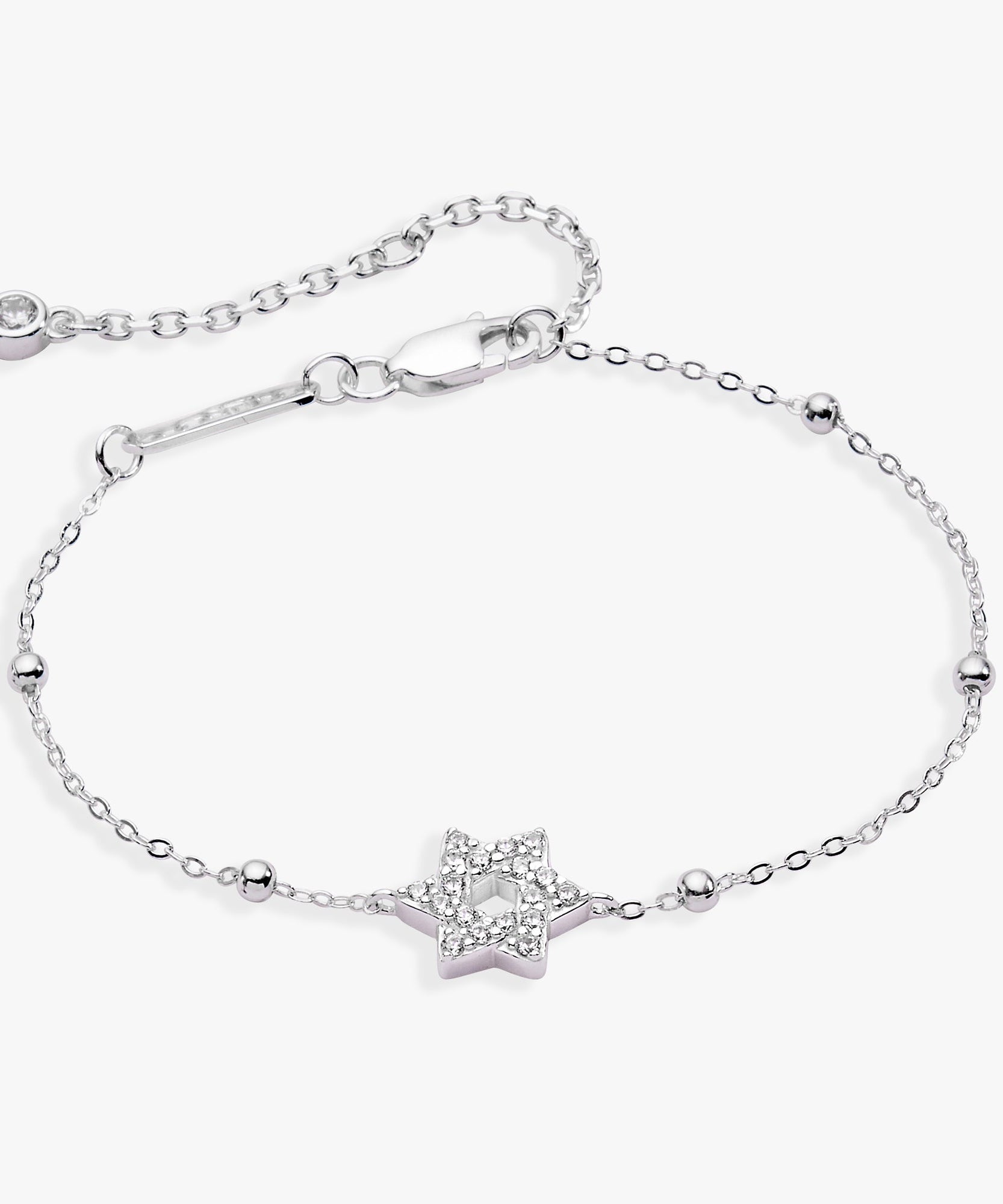 Star of David Delicate Pave Beaded Chain Bracelet