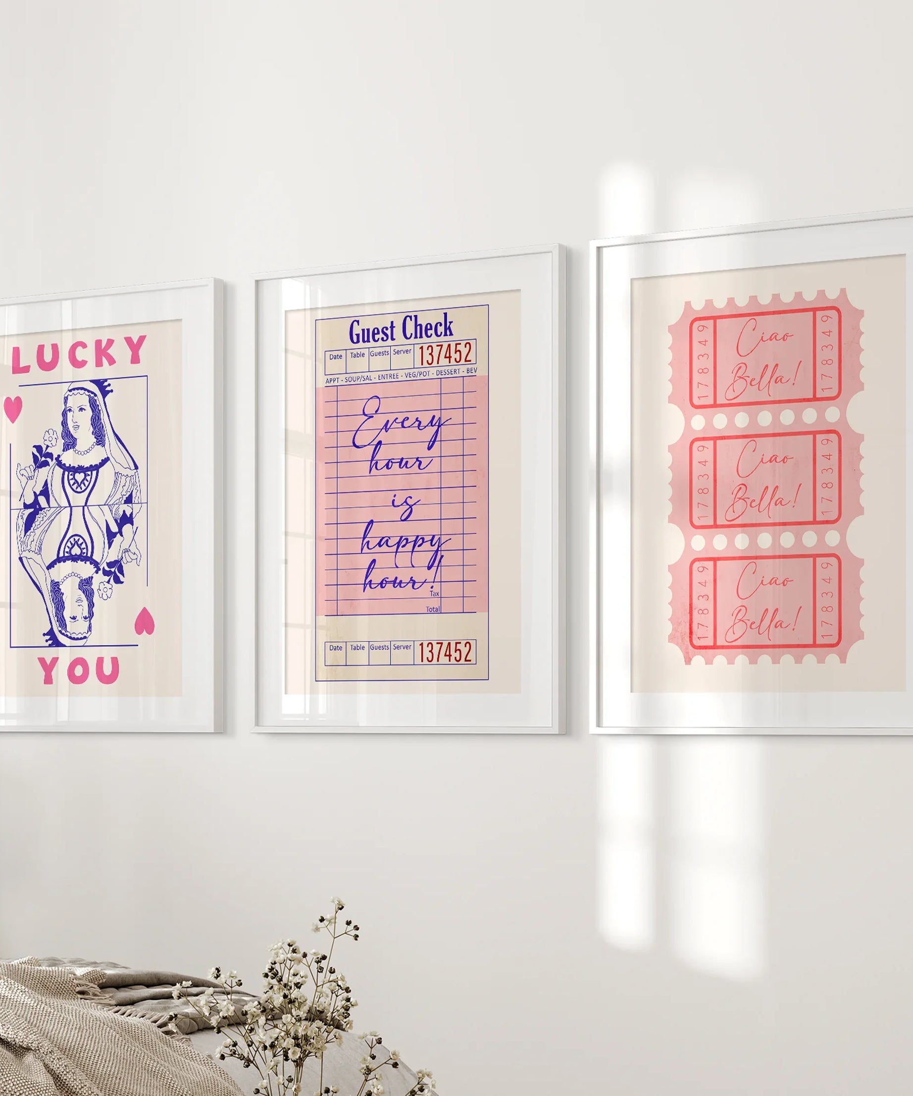 Guest Check, Playing Card Art. Retro Dopamine Set of 3 Prints