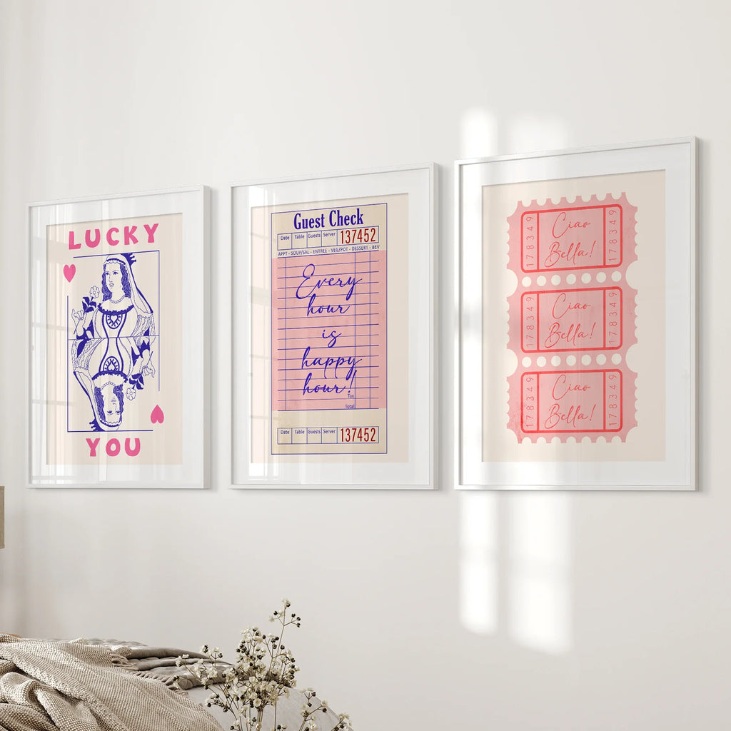 Guest Check, Playing Card Art. Retro Dopamine Set of 3 Prints