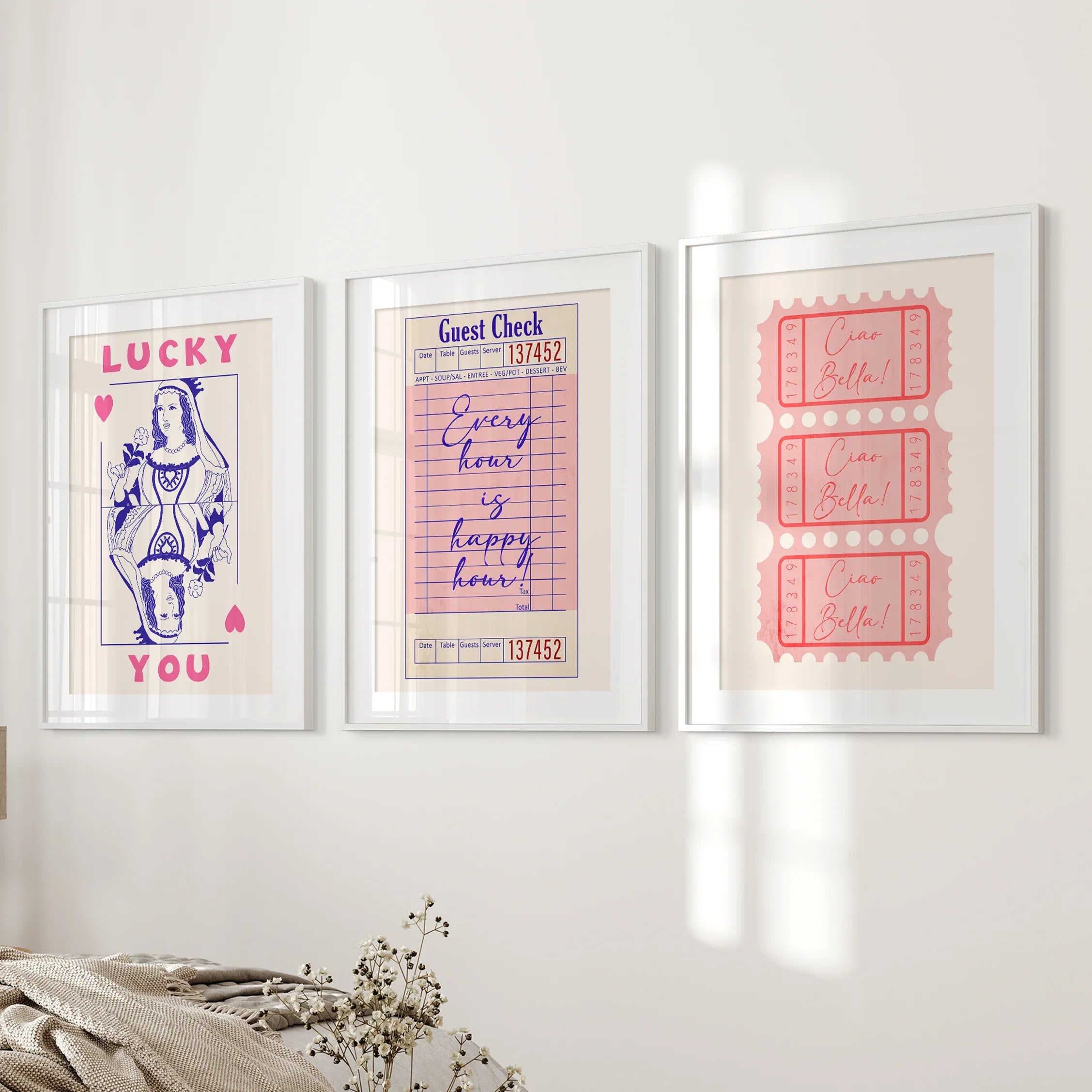 Guest Check, Playing Card Art. Retro Dopamine Set of 3 Prints
