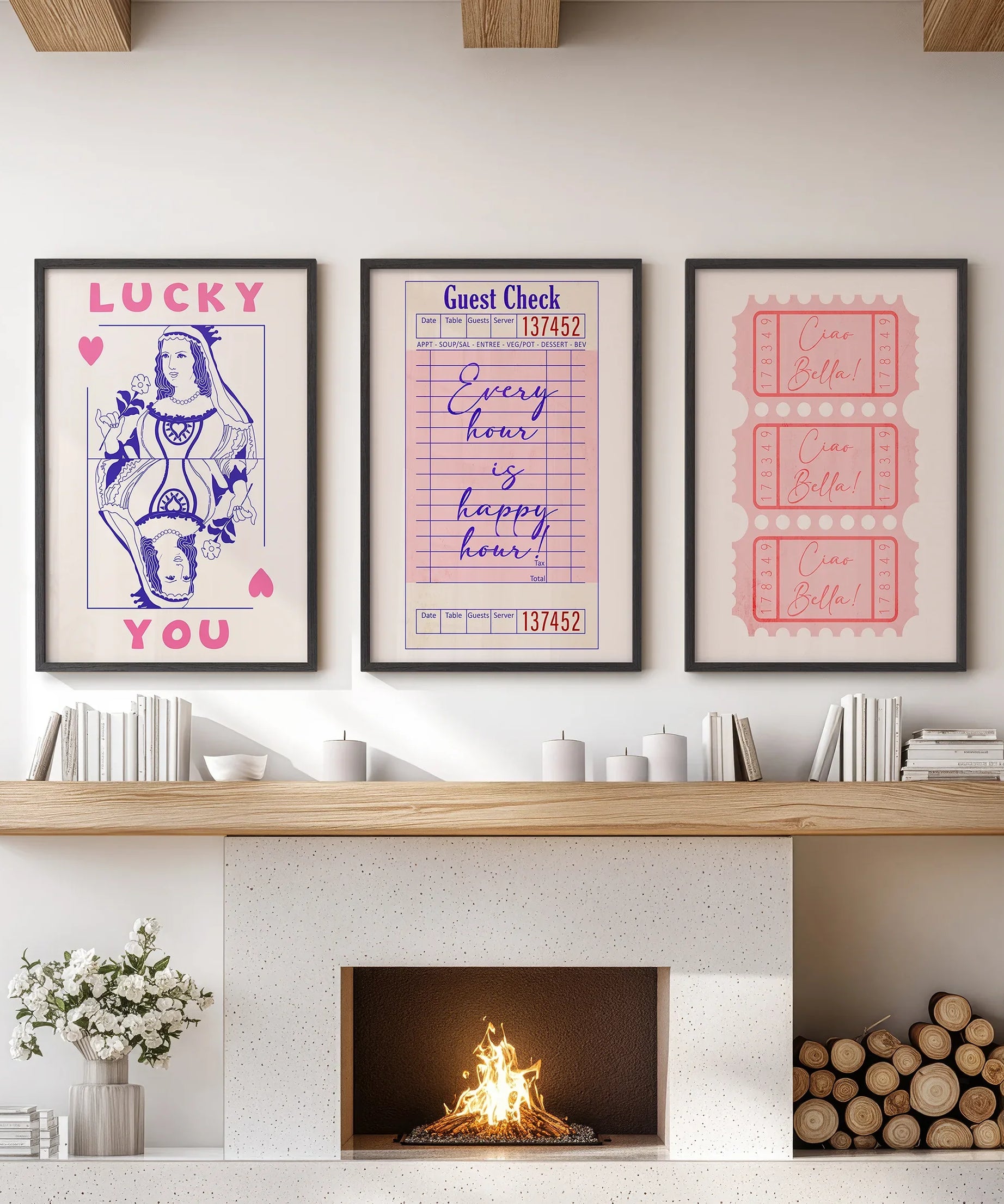 Guest Check, Playing Card Art. Retro Dopamine Set of 3 Prints
