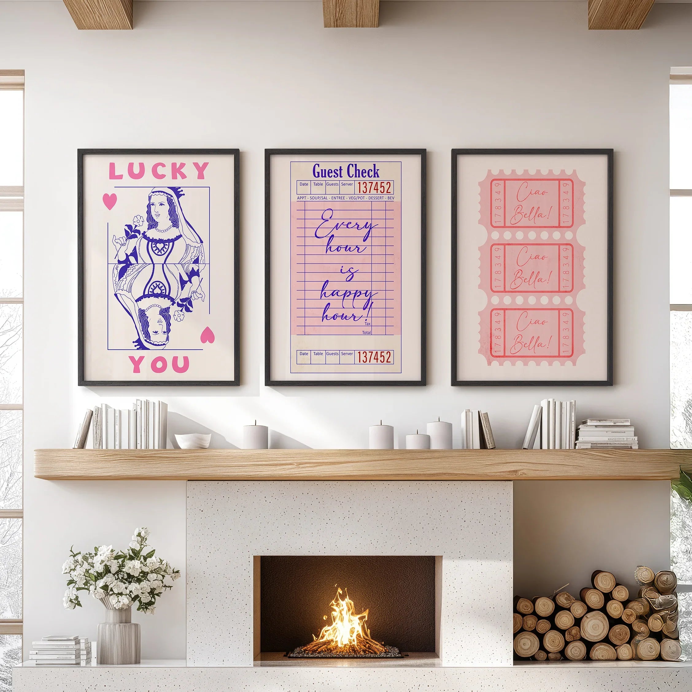 Guest Check, Playing Card Art. Retro Dopamine Set of 3 Prints