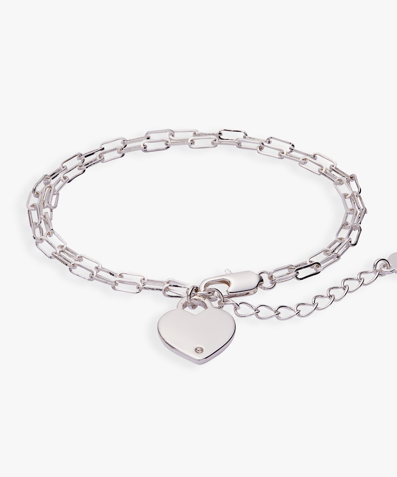 Heart Charm Double Paperclip Chain Bracelet