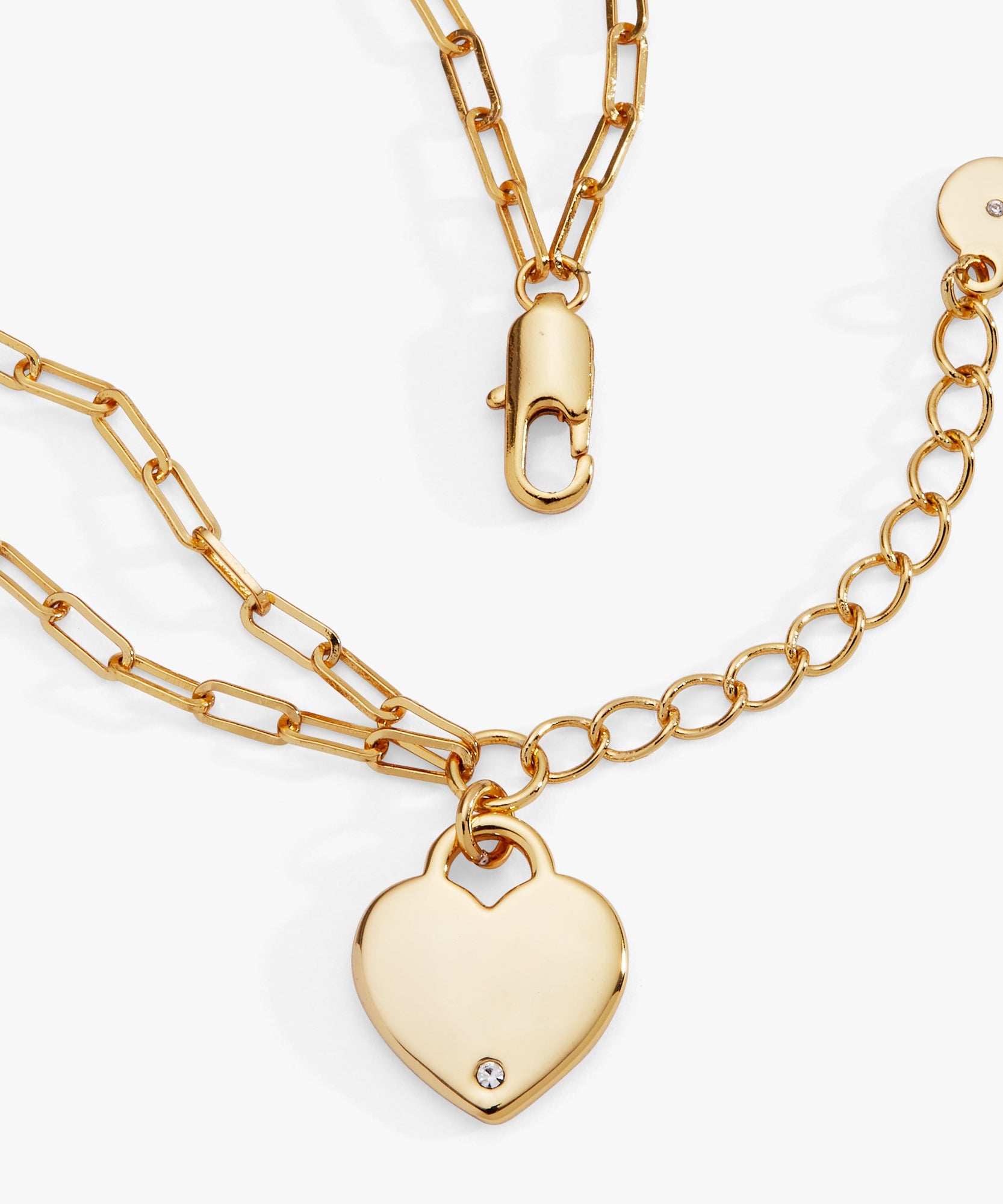 Heart Charm Double Paperclip Chain Bracelet