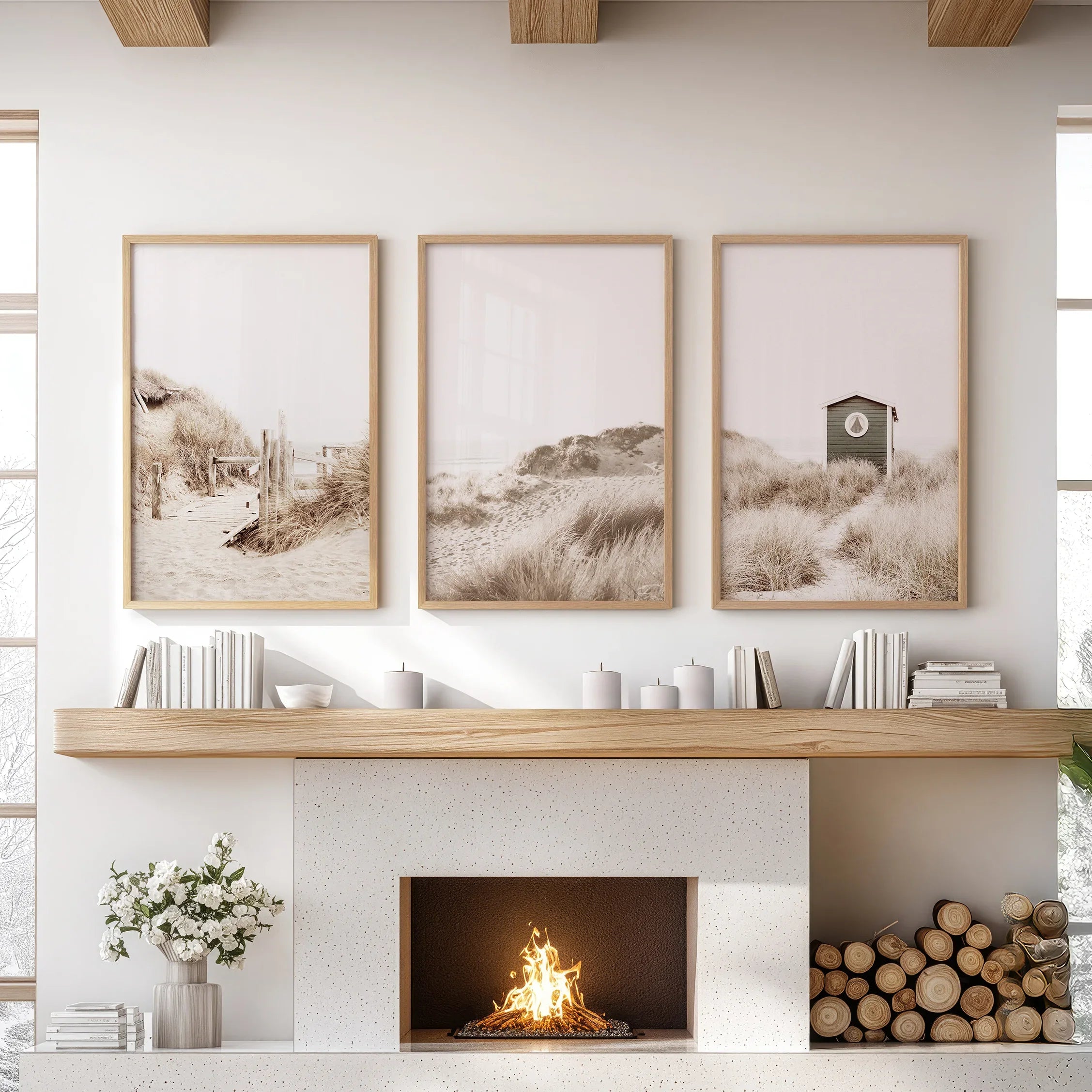 Minimalist Coastal Gallery Wall. Beige Beach Decor Set
