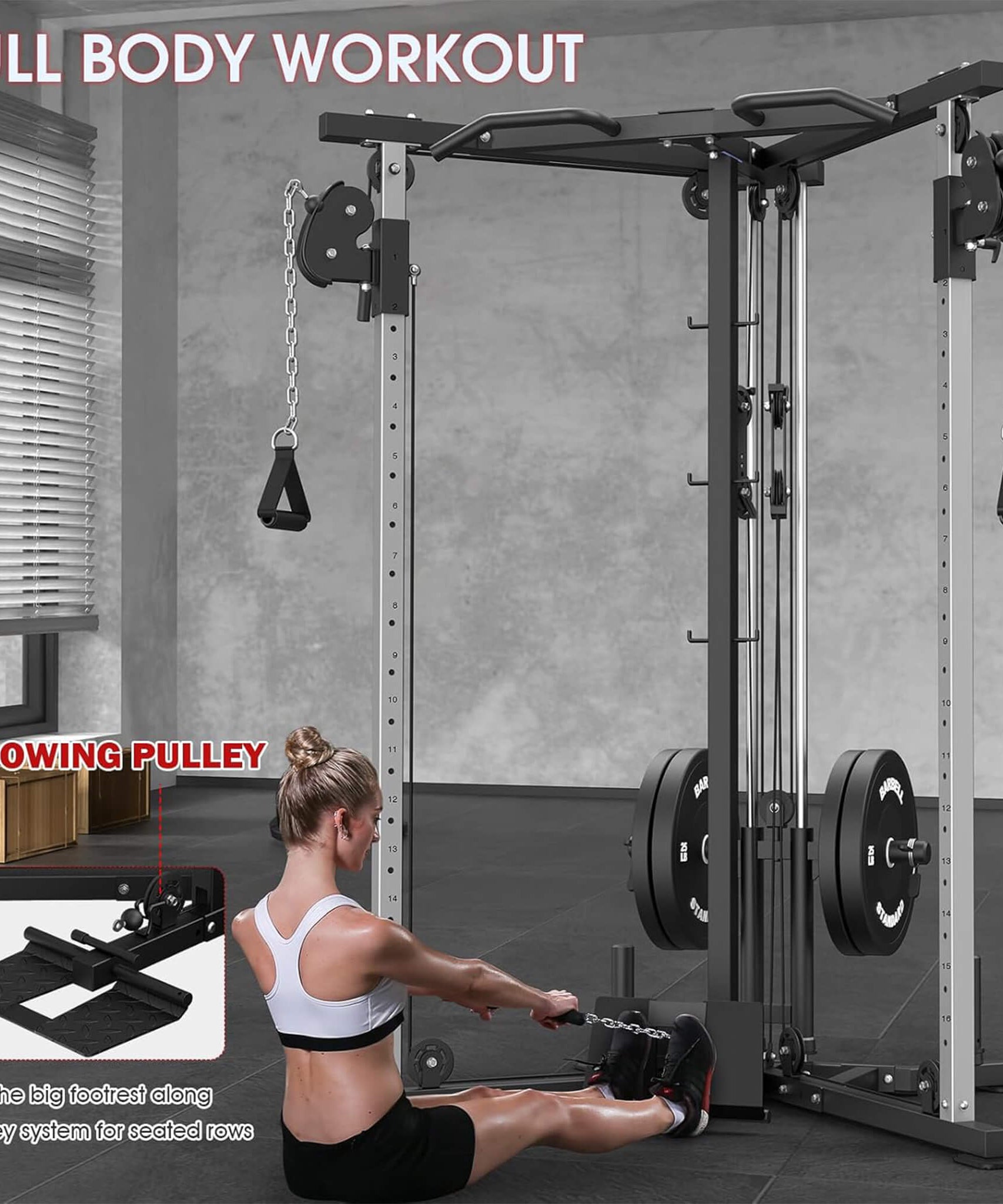 Rovix Dual Pulley Cable Crossover Machine With Pull Up And LAT Bar (SAK98124)