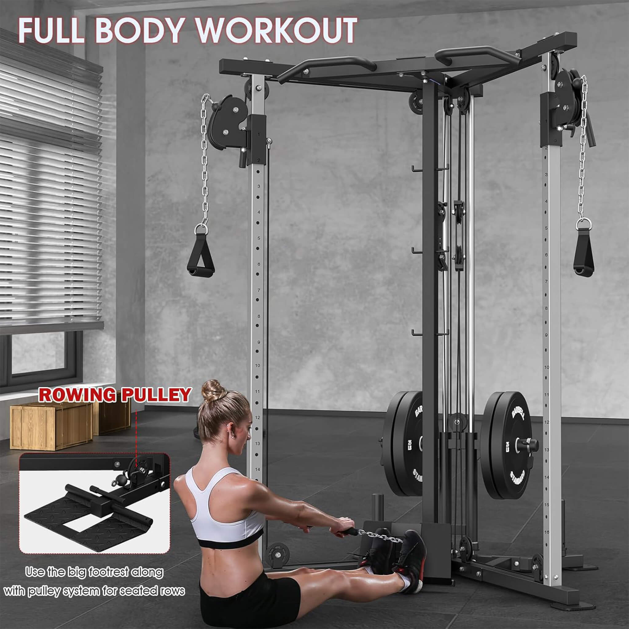 Rovix Dual Pulley Cable Crossover Machine With Pull Up And LAT Bar (SAK98124)