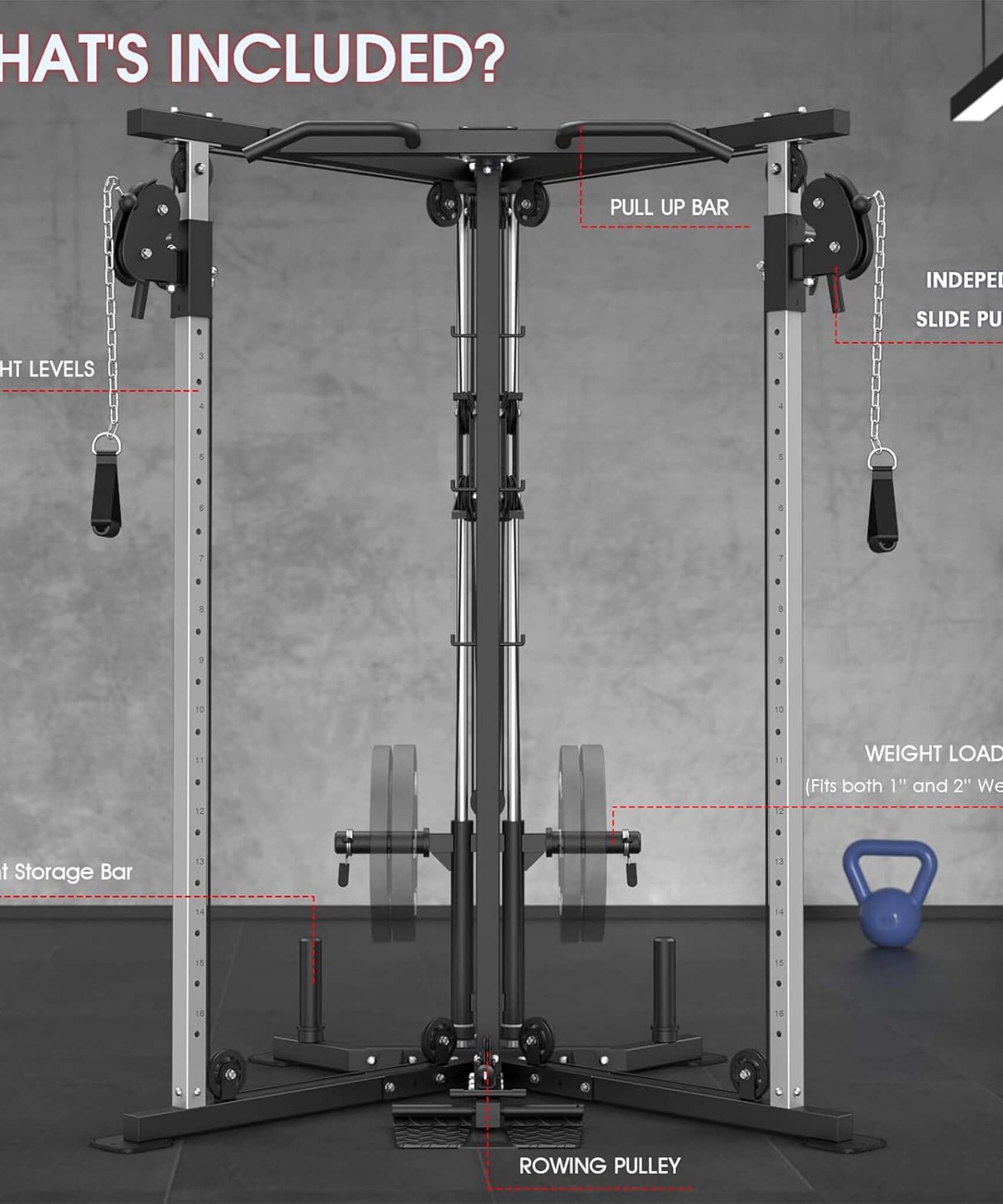 Rovix Dual Pulley Cable Crossover Machine With Pull Up And LAT Bar (SAK98124)