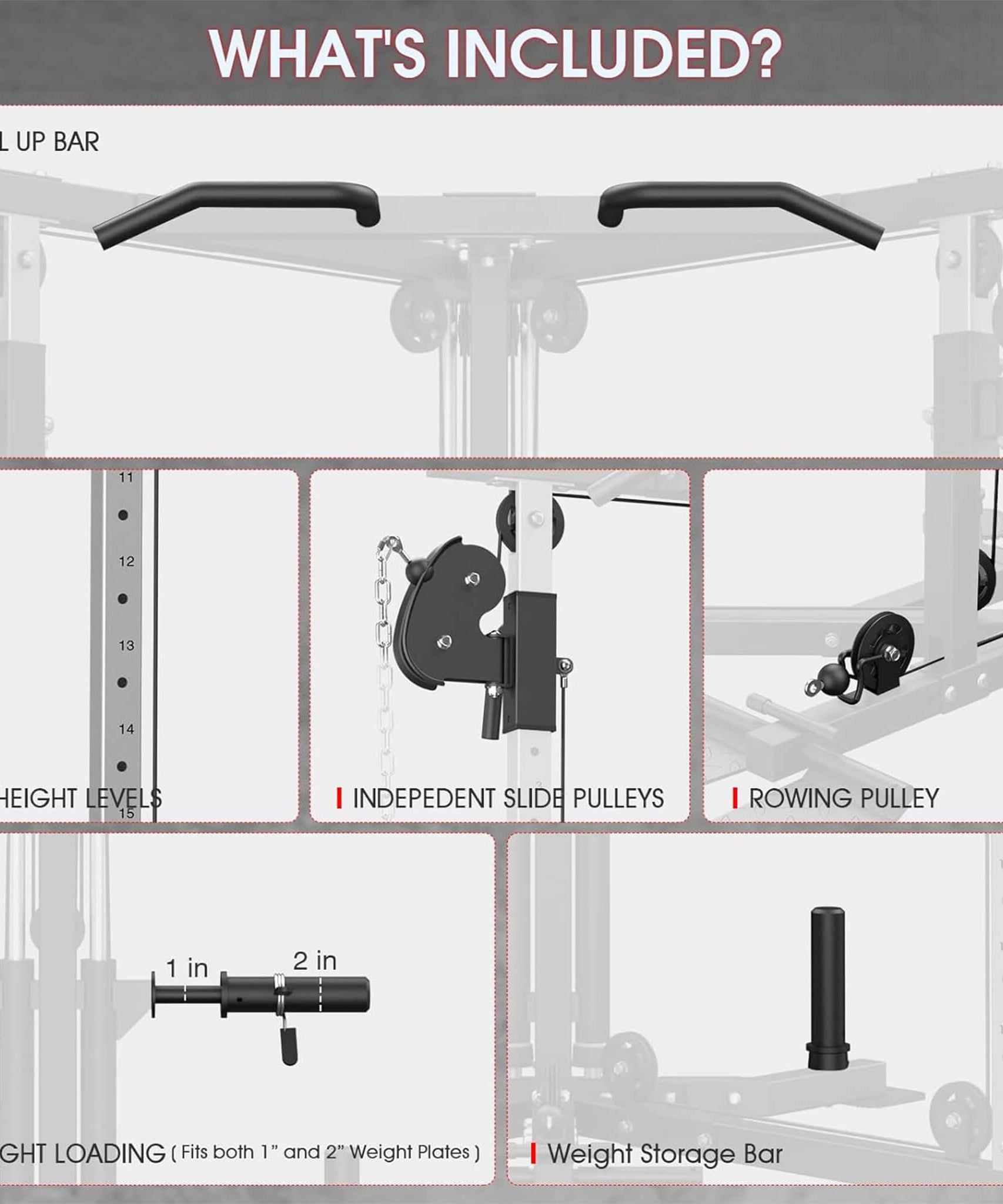 Rovix Dual Pulley Cable Crossover Machine With Pull Up And LAT Bar (SAK98124)