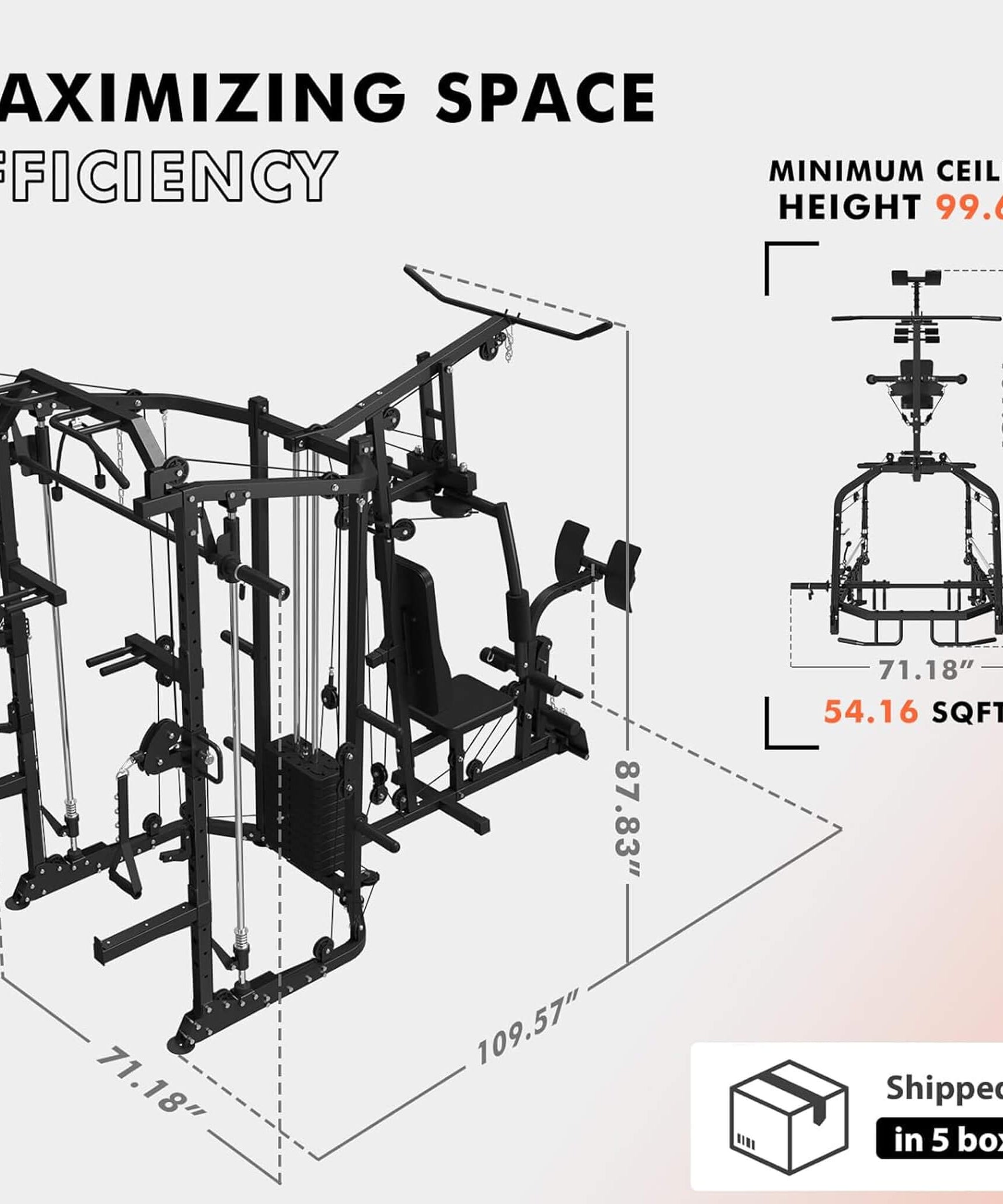 Rovix Dual Station Smith Machine With Cable Crossover Home Gym (SAK24079)