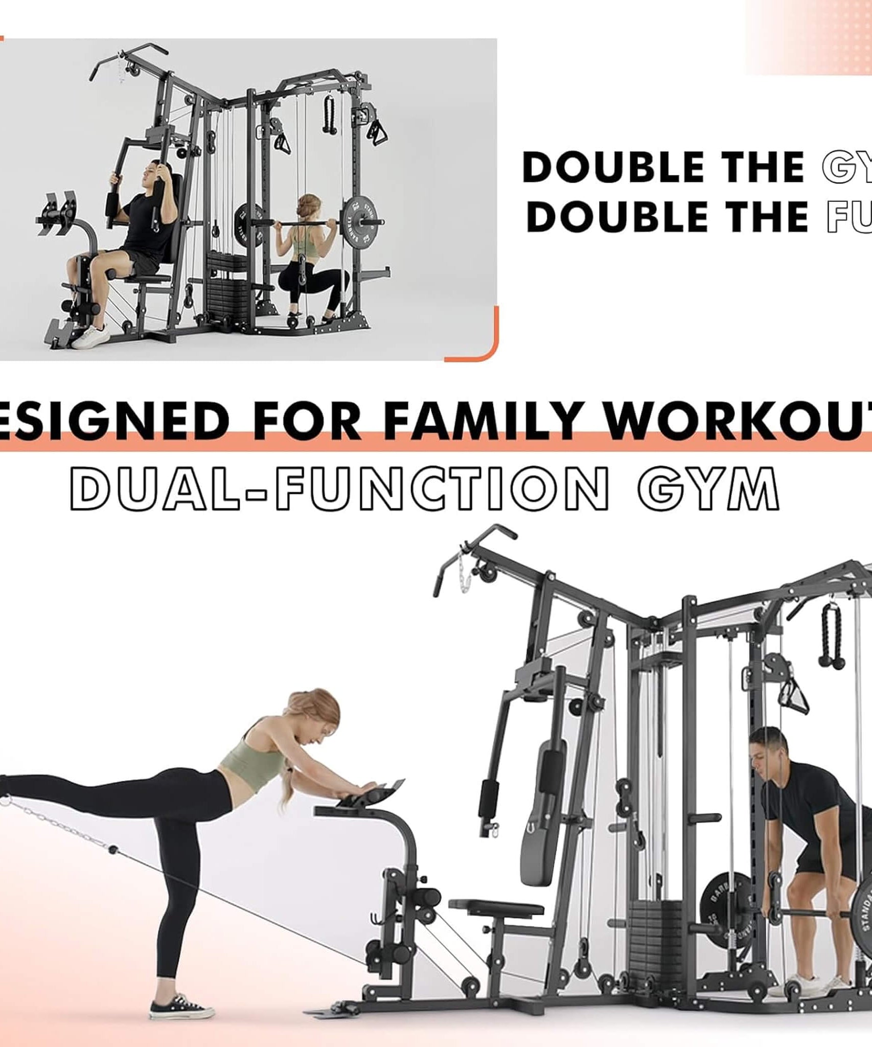 Rovix Dual Station Smith Machine With Cable Crossover Home Gym (SAK24079)